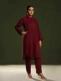 2Pc Solid Pret Shirt Trouser Khaddar Maroon - OW2P-2408032