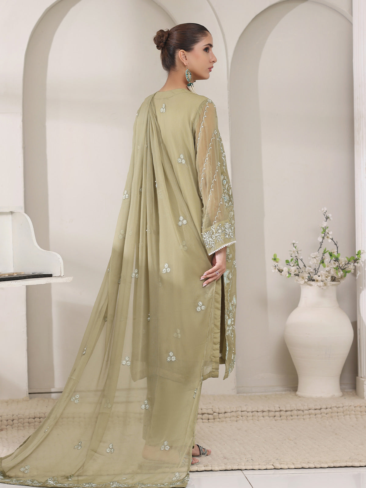 3Pc Embroidered Pret Suit Dyed Chiffon Green - OWE3P-2405008