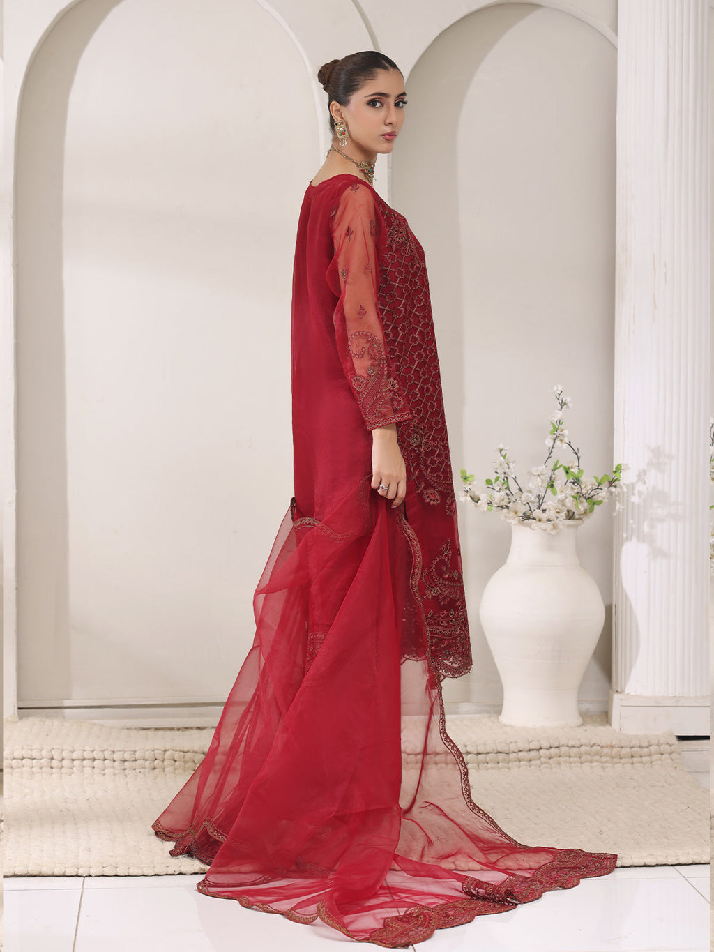 2Pc Embroidered Pret Shirt Trouser Organza Maroon - OWE2P-2405010