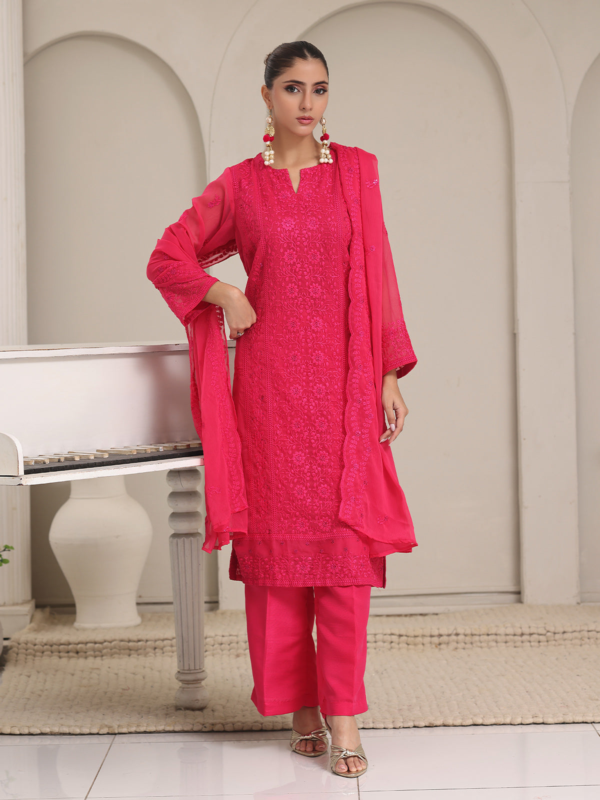 3Pc Embroidered Pret Suit Dyed Chiffon Aatishi - OWE3P-2405019