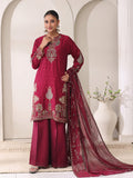 3Pc Embroidered Pret Suit Cotton Net Jacquard Magenta - OWE3P-2410012