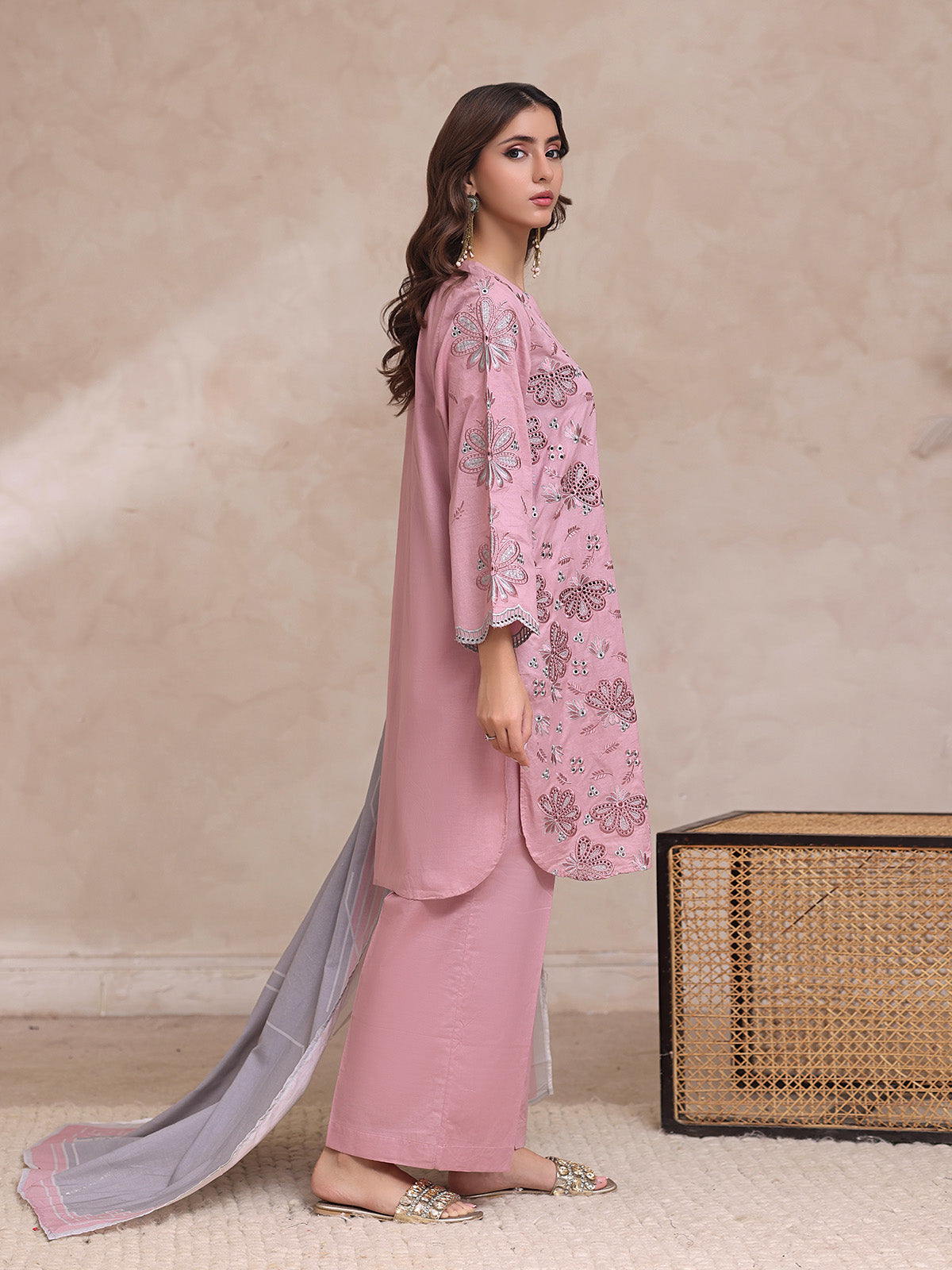 2Pc Embroidered Pret Shirt Trouser Dyed Cambric Light Pink - OWE2P-2503001