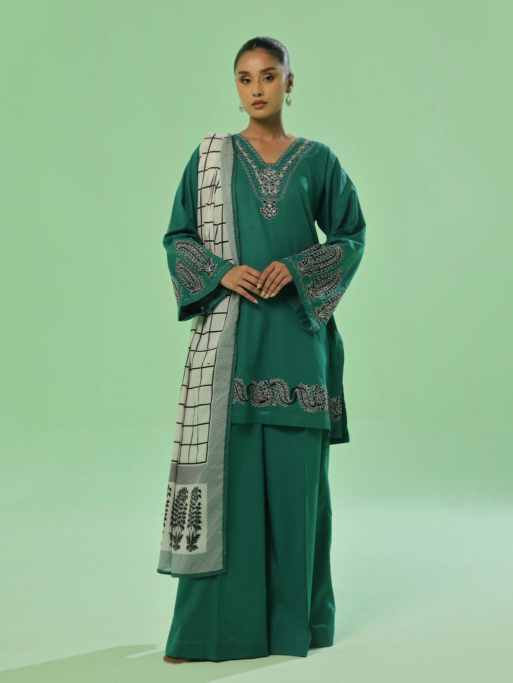 2Pc Embroidered Pret Shirt Trouser Dyed Cambric Green - OWE2P-2503005