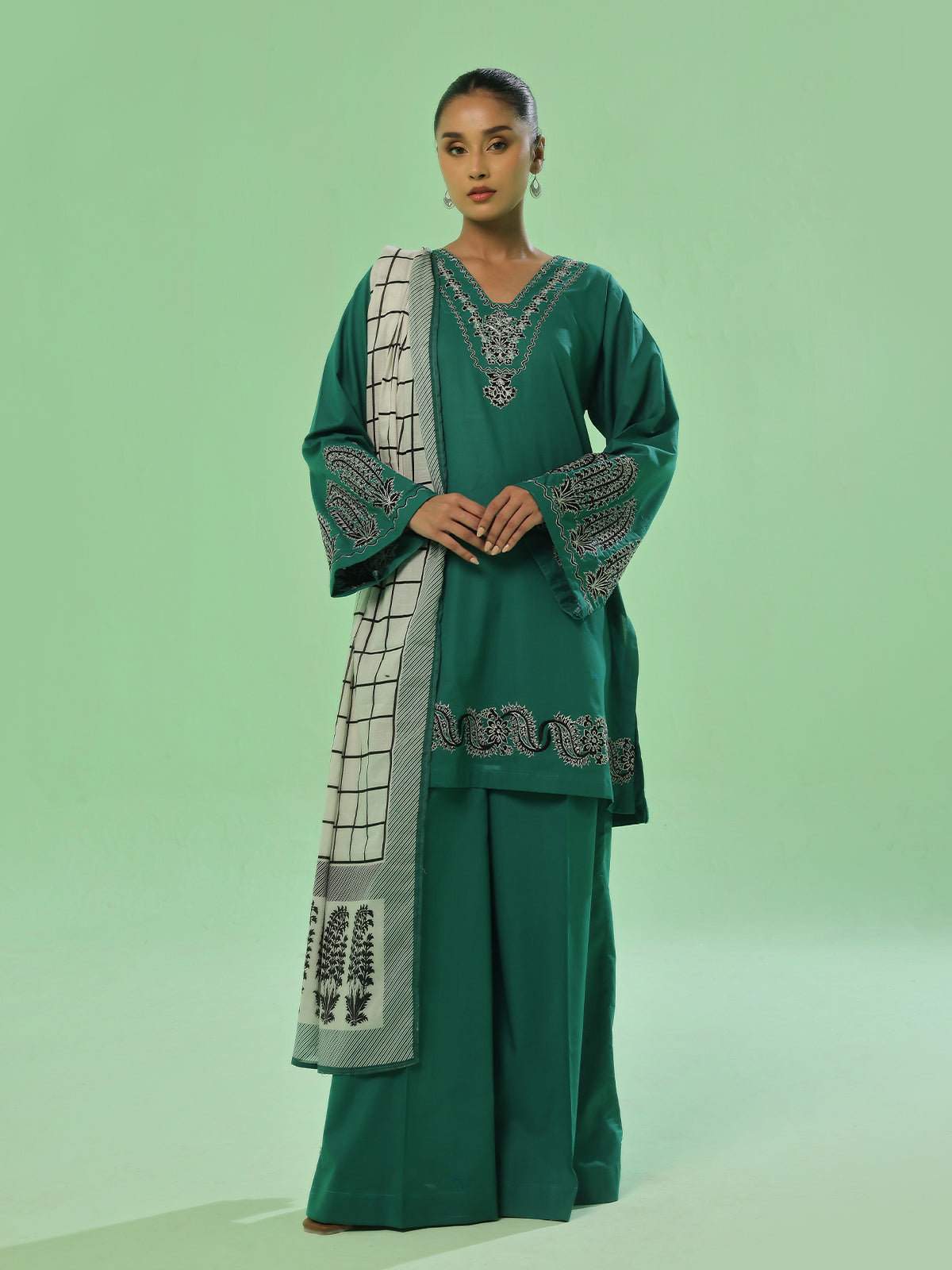 2Pc Embroidered Pret Shirt Trouser Dyed Cambric Green - OWE2P-2503005