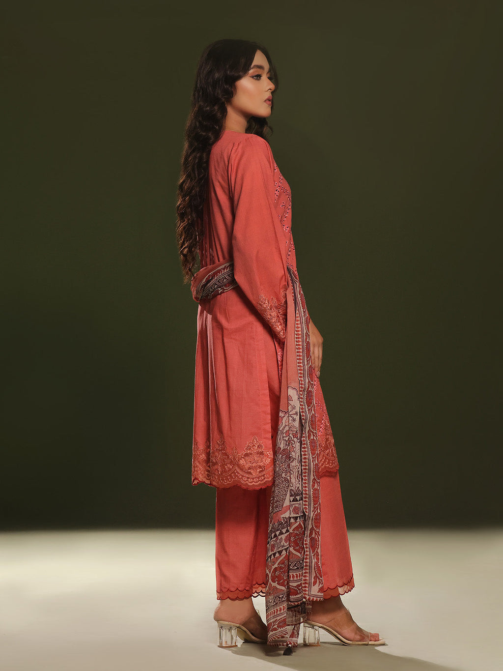 3Pc Embroidered Unstitched Cambric Orange - OCCE3P-6264-A