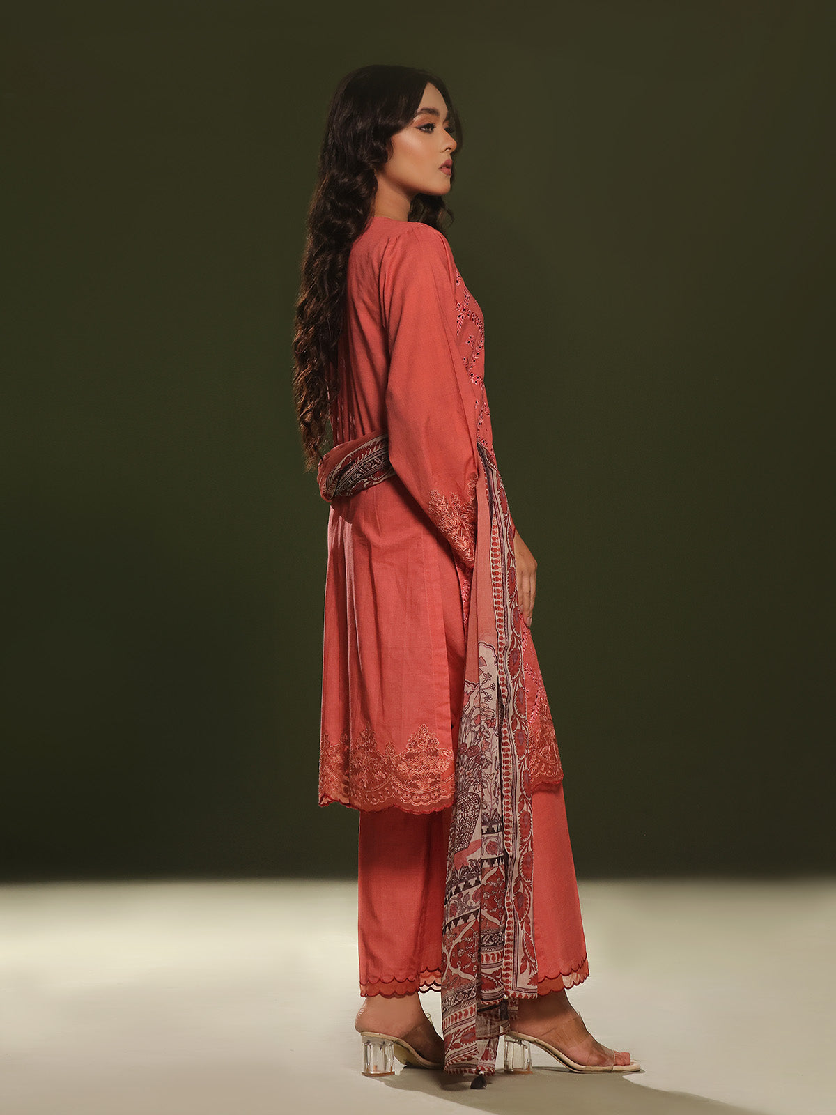 3Pc Embroidered Unstitched Cambric Orange - OCCE3P-6264-A