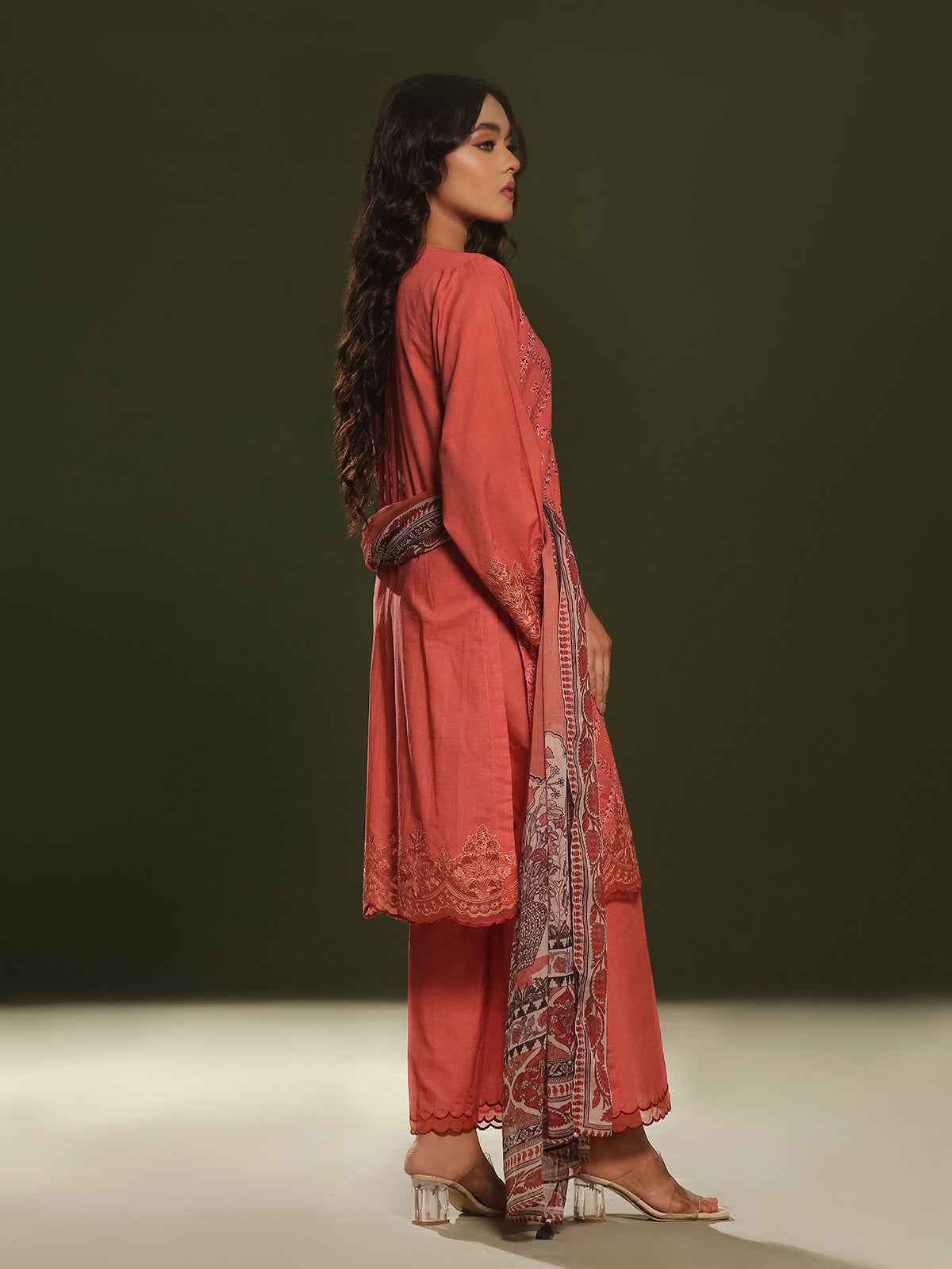 3Pc Embroidered Pret Suit Cambric Orange - OWE3P-2411011