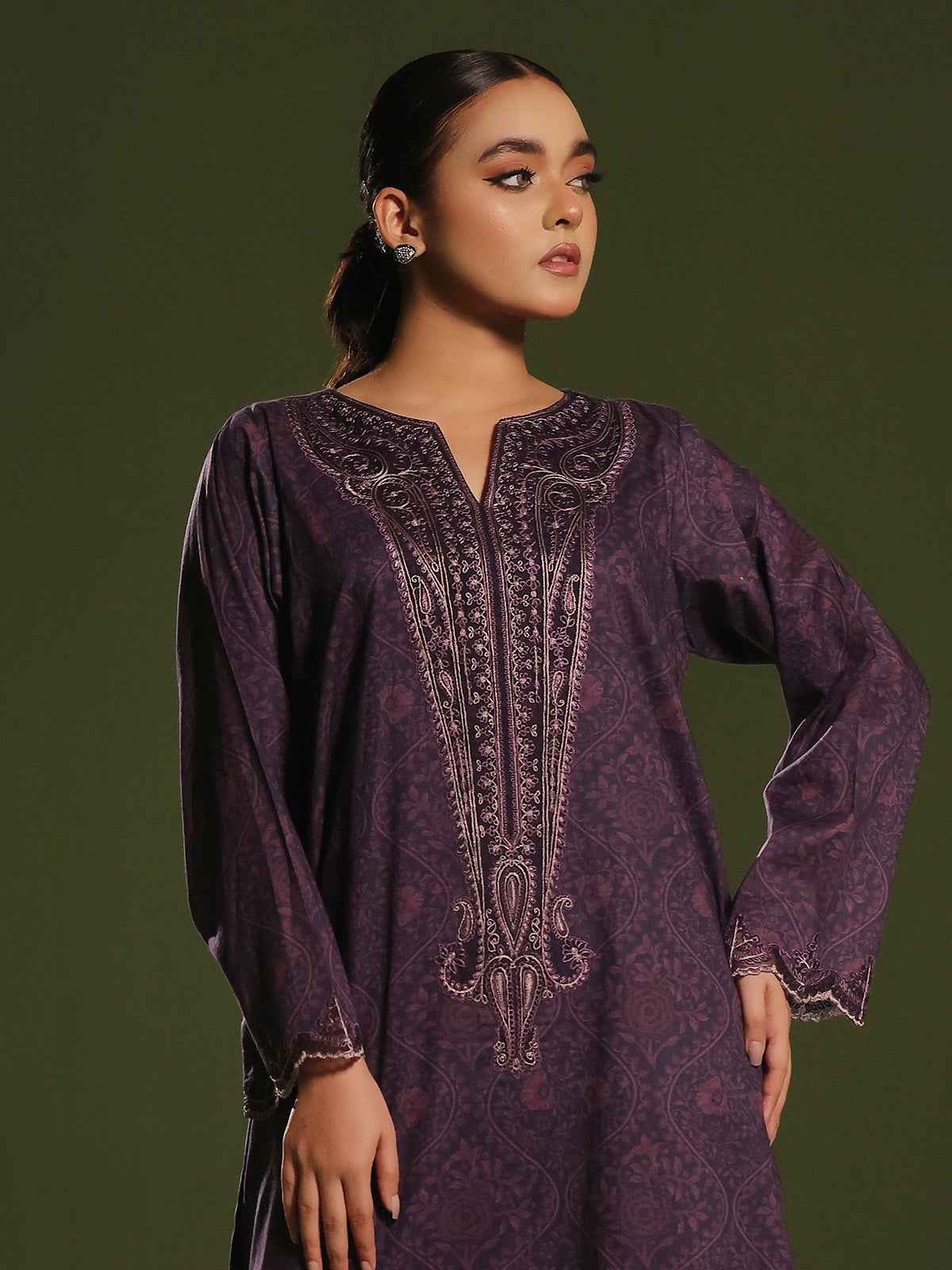 2Pc Embroidered Pret & Unstitched Shirt Trouser Cambric Dark Plum