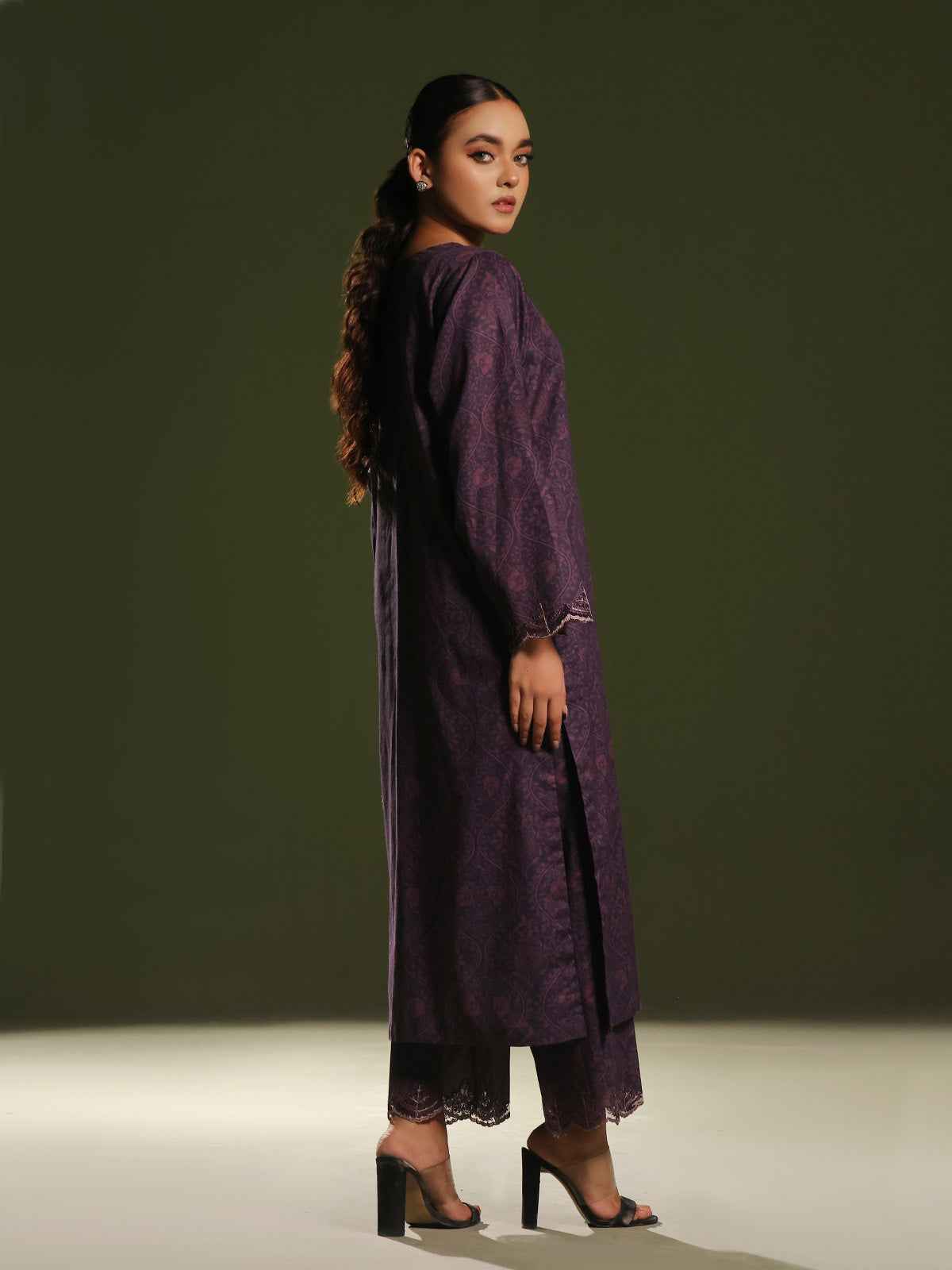 2Pc Embroidered Pret & Unstitched Shirt Trouser Cambric Dark Plum