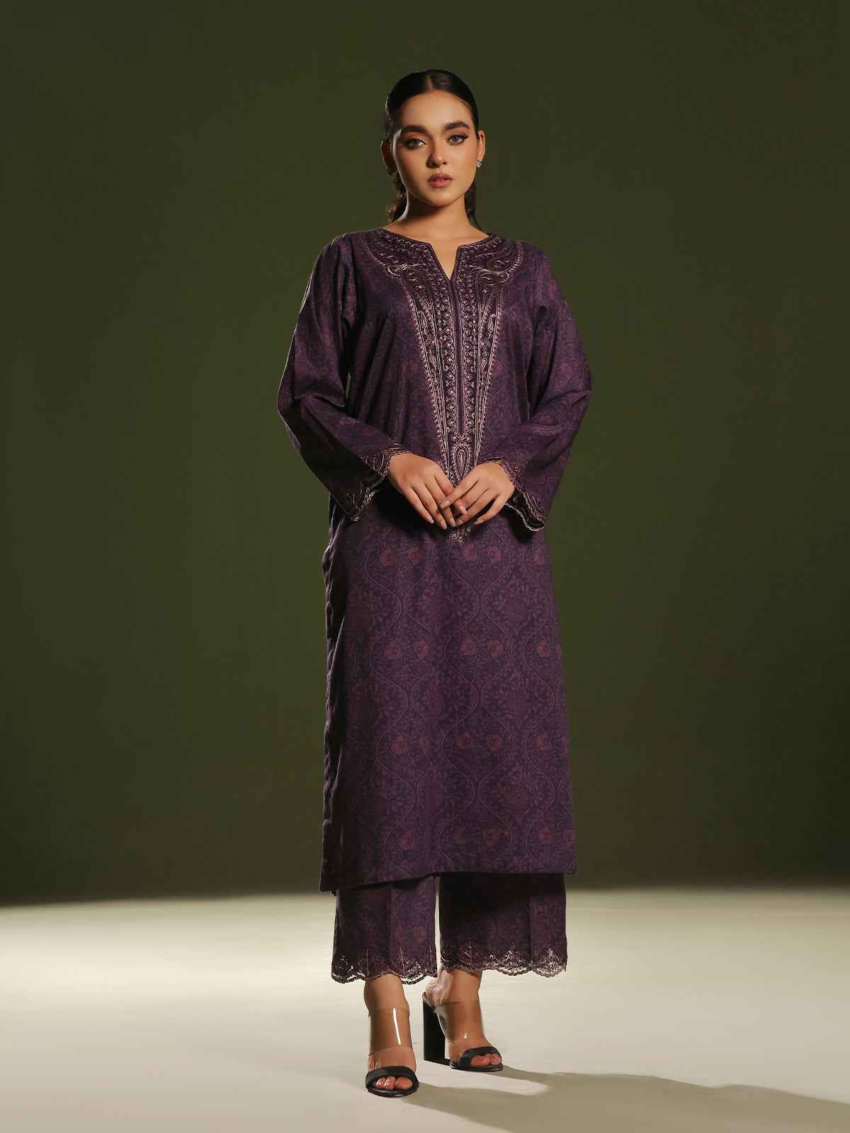 2Pc Embroidered Pret & Unstitched Shirt Trouser Cambric Dark Plum