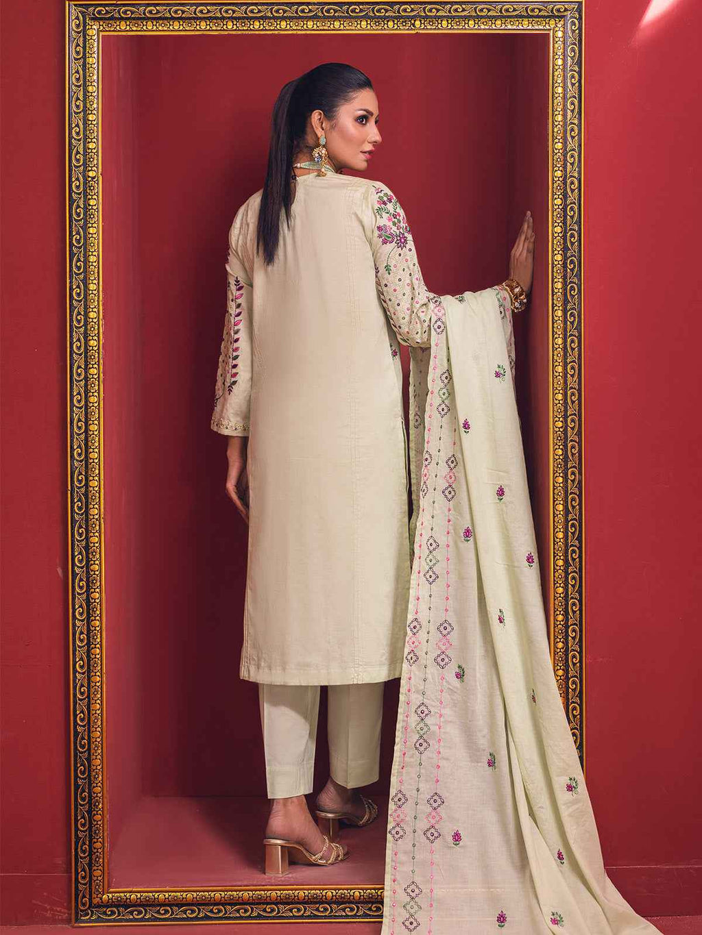 2Pc Embroidered Pret Shirt Dupatta Jacquard Green - OWE2P-2211027