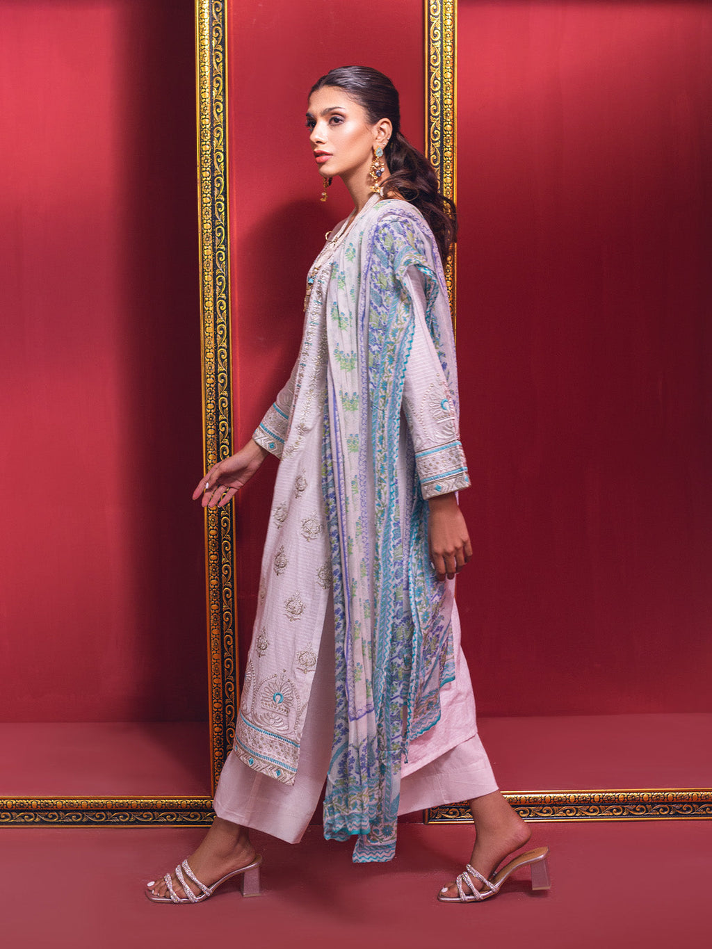 2Pc Embroidered Pret Shirt Dupatta Jacquard White - OWE2P-2211050