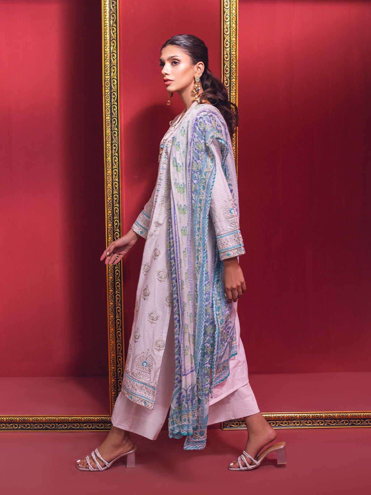 2Pc Embroidered Pret Shirt Dupatta Jacquard White - OWE2P-2211050