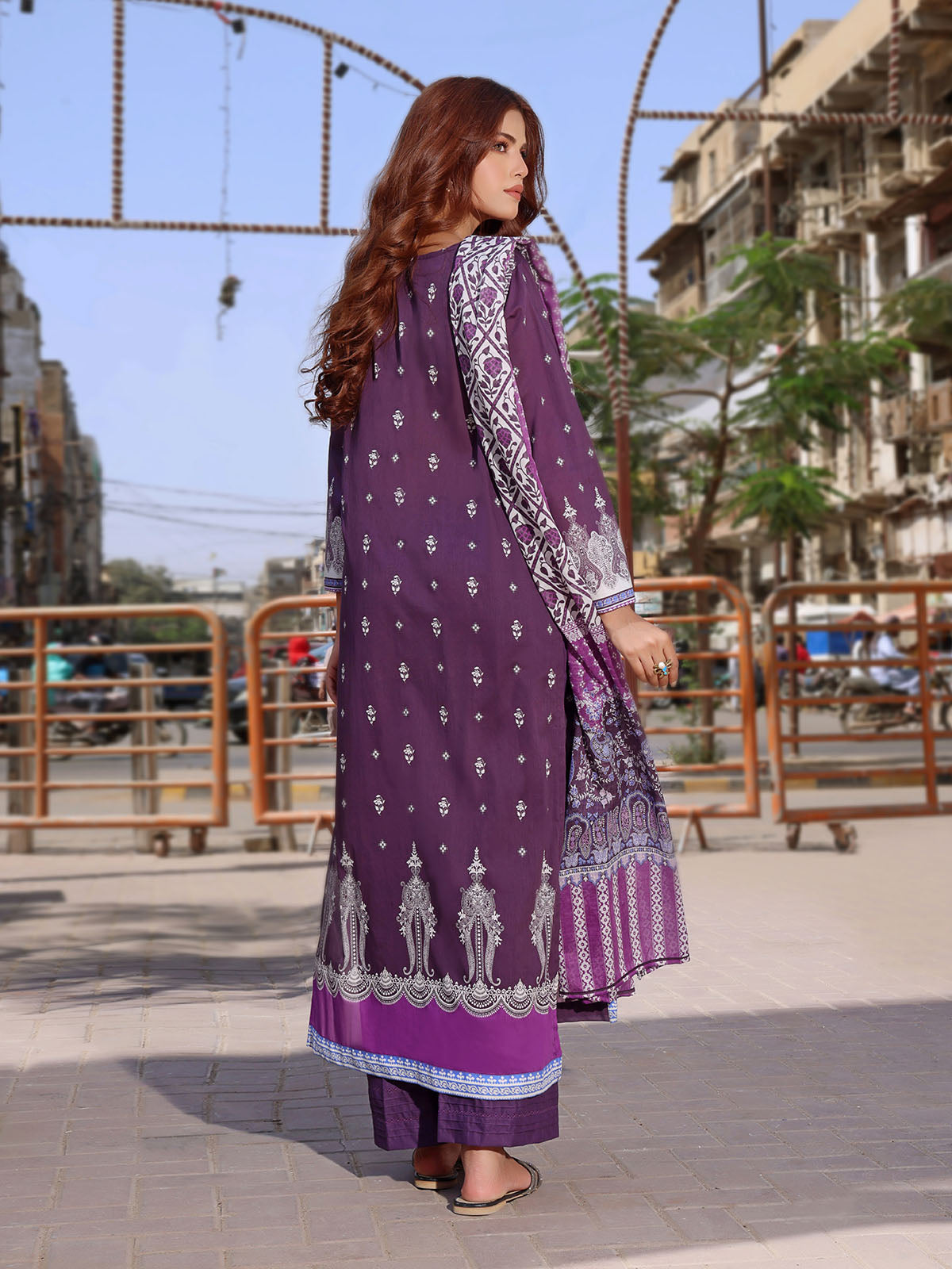 2Pc Embroidered Pret Shirt Dupatta Lawn Dark Purple - OWE2P-2304033