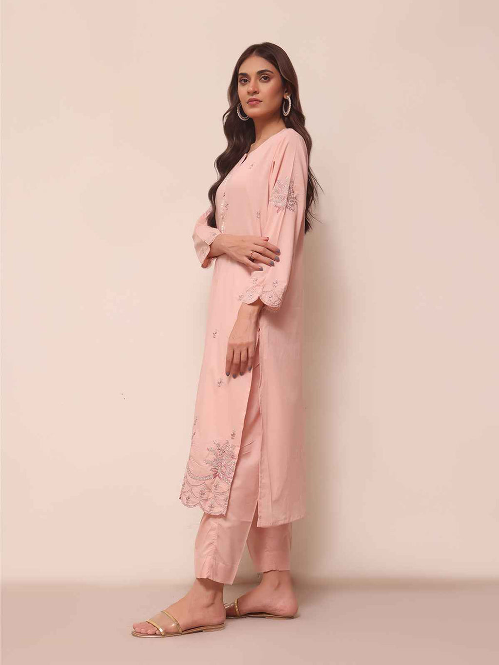 2Pc Embroidered Pret Shirt Trouser Lawn Peach - OWE2PG-2306020