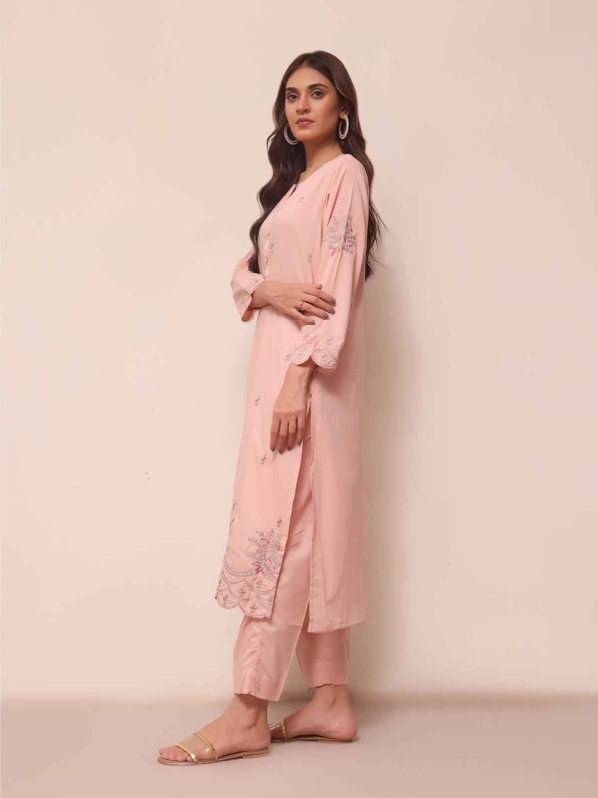 2Pc Embroidered Pret Shirt Trouser Lawn Peach - OWE2PG-2306020