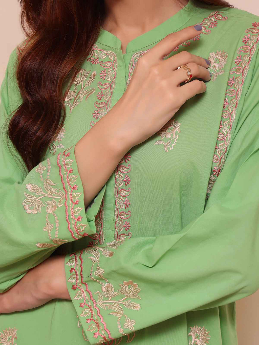 2Pc Embroidered Pret Shirt Trouser Lawn Green - OWE2PG-2306022