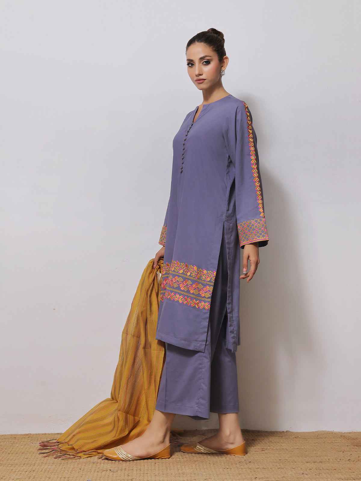 2Pc Embroidered Pret Shirt Dupatta Lawn Blue - OWE2PG-2310019