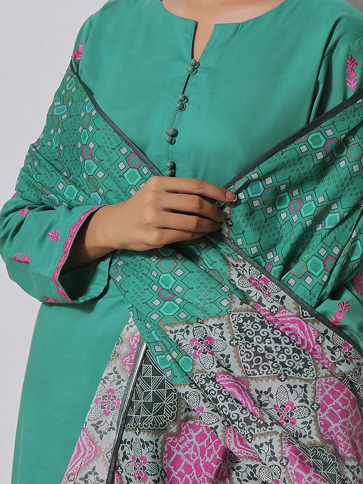 2Pc Embroidered Pret Shirt Dupatta Yarn Dyed Green - OWE2PG-2310020