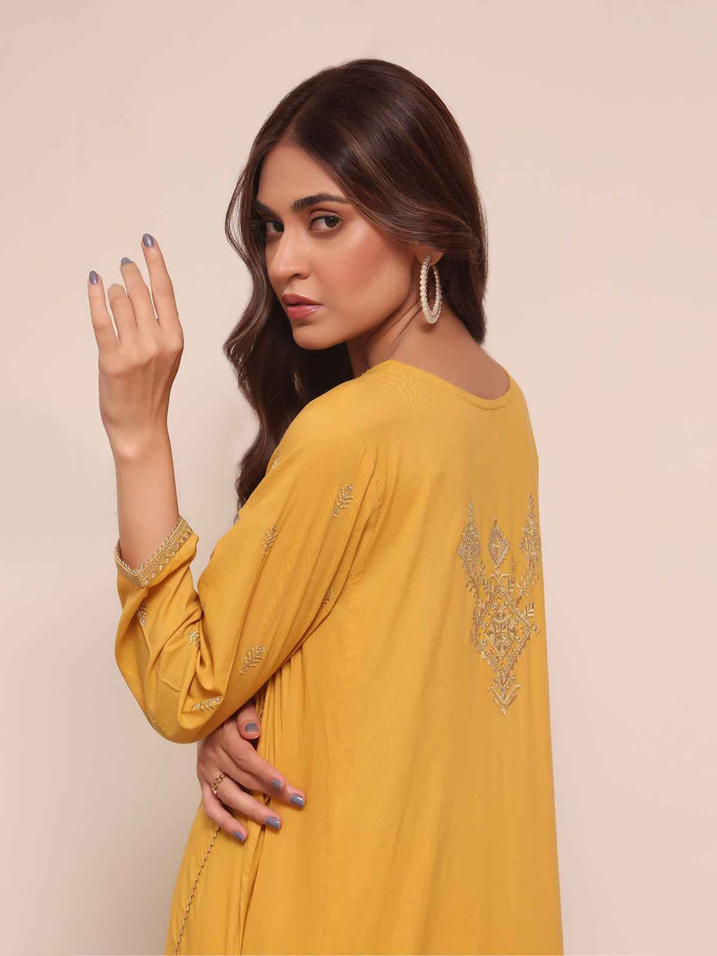 3Pc Embroidered Suit Pret Lawn Mustard - OWE3PG-2306021