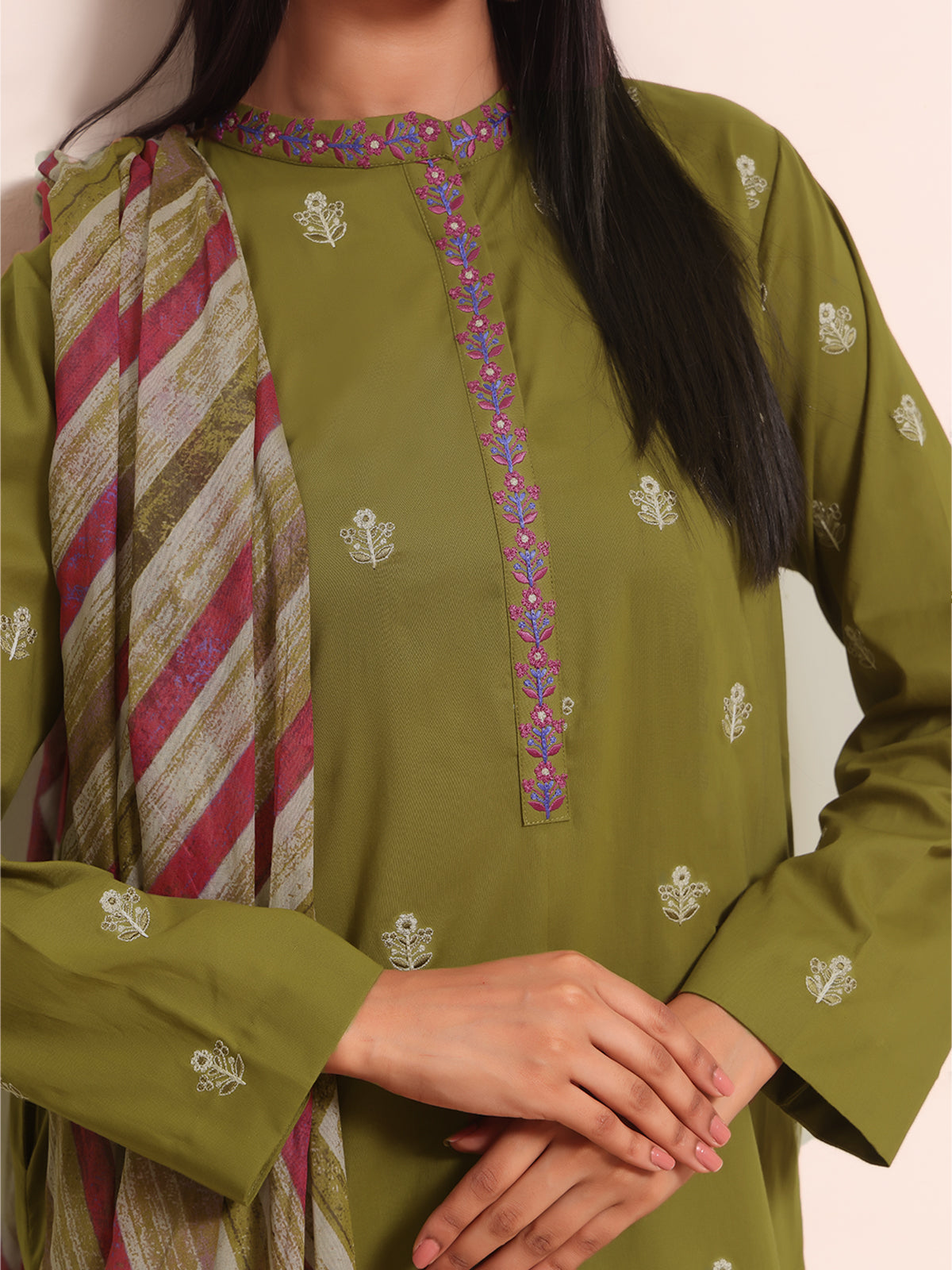 3Pc Embroidered Suit Pret Lawn Mehndi - OWE3PG-2310016