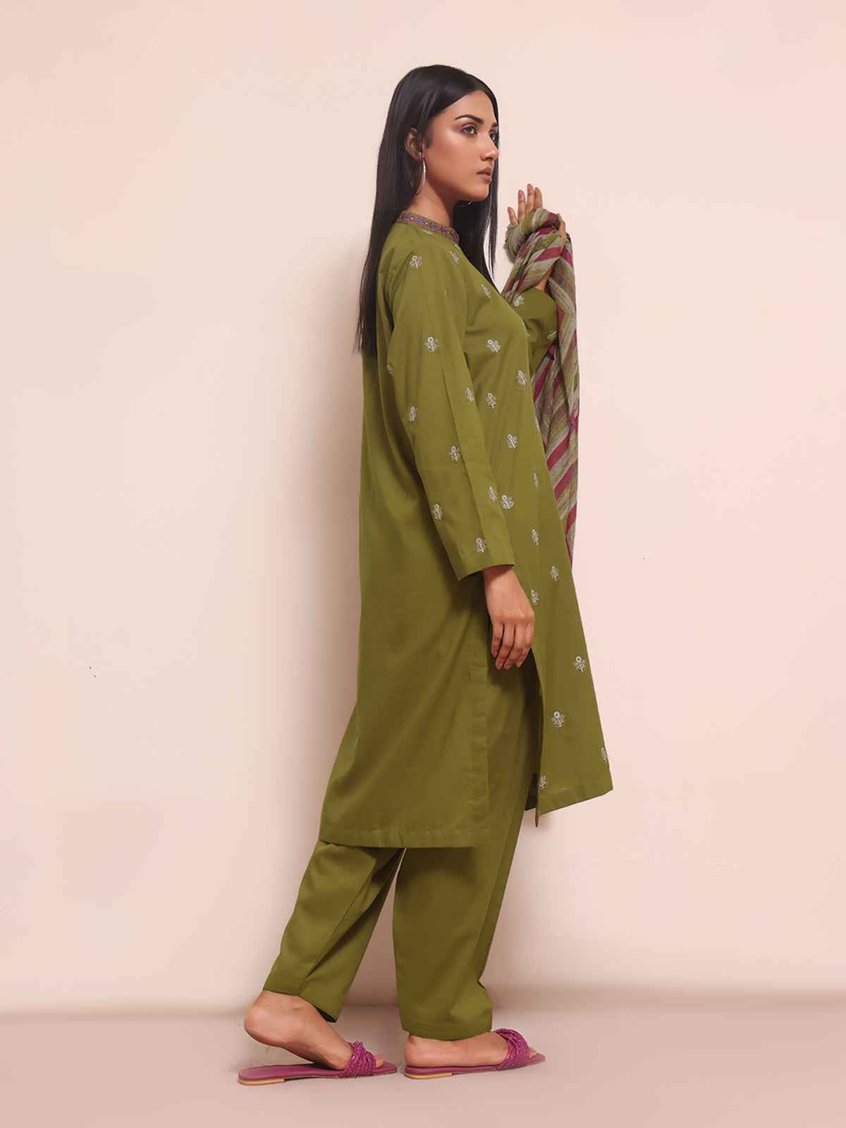 3Pc Embroidered Suit Pret Lawn Mehndi - OWE3PG-2310016