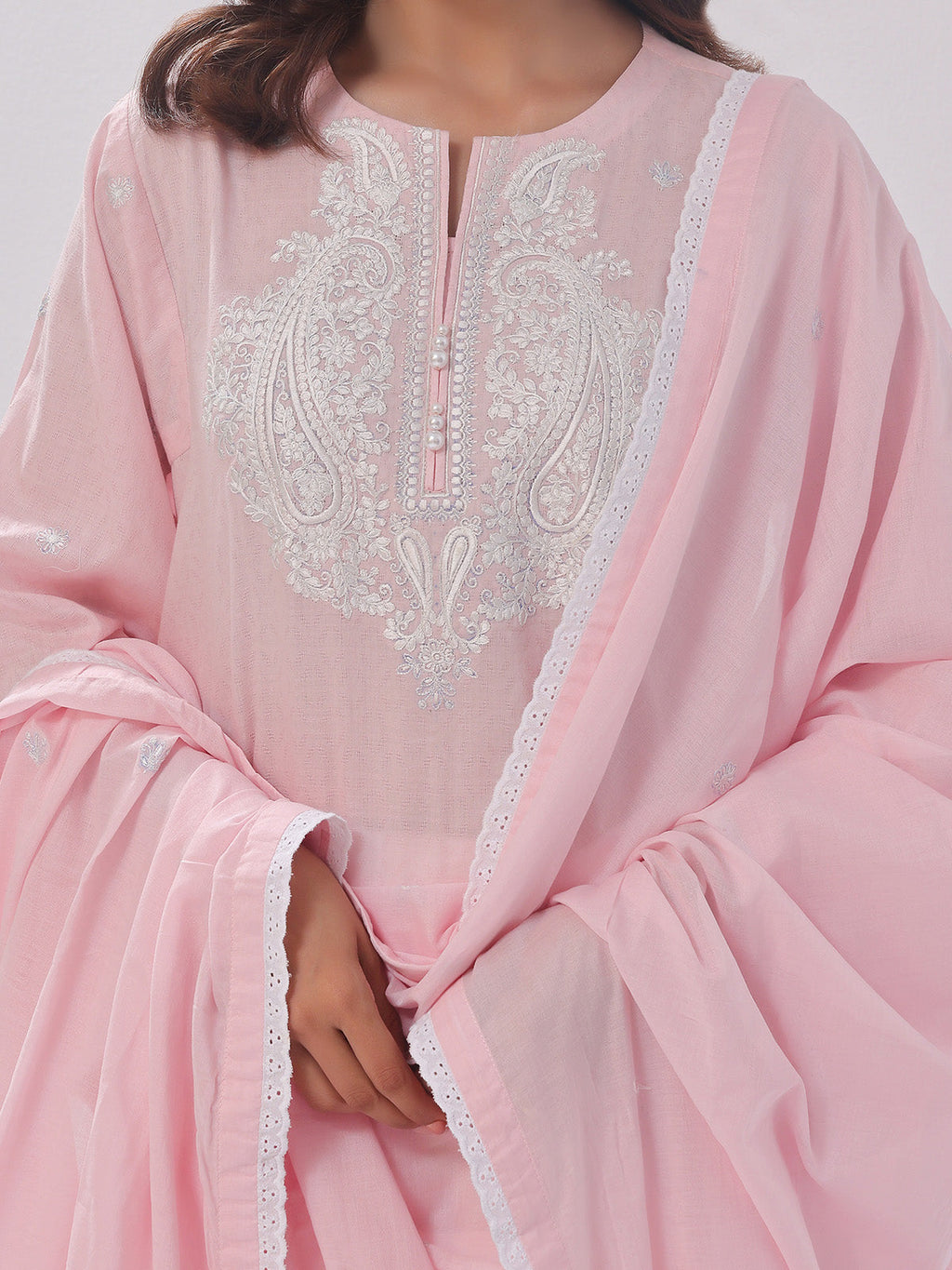 3Pc Embroidered Suit Pret Dobby Baby Pink - OWE3PG-2406007