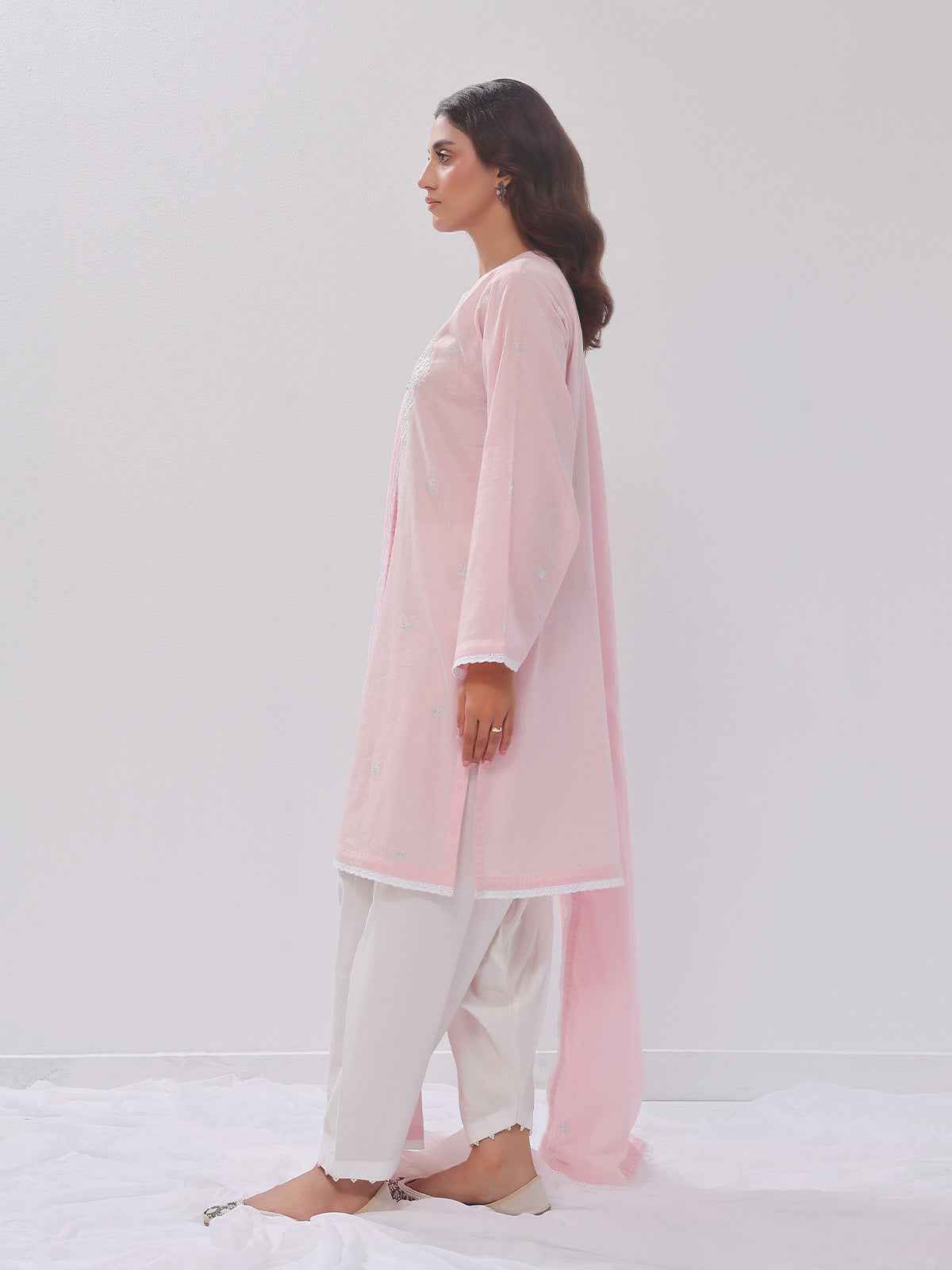 3Pc Embroidered Suit Pret Dobby Baby Pink - OWE3PG-2406007