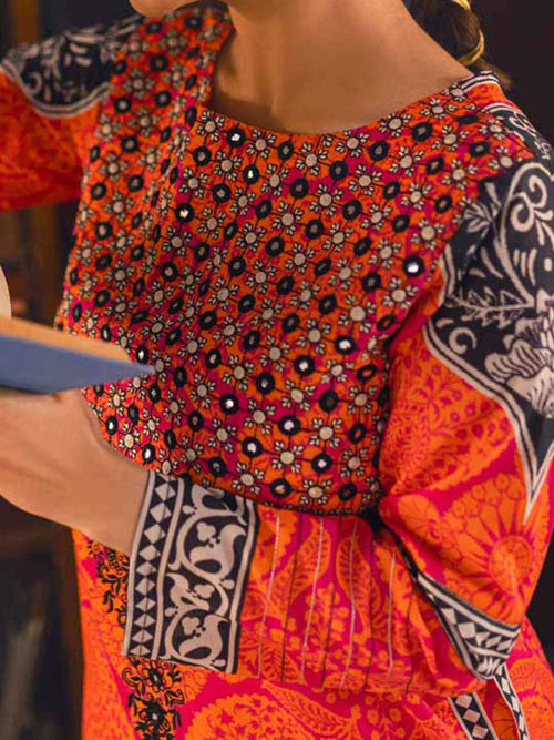 1Pc Embroidered Pret Kurti Lawn Pink & Orange - OWEKT-2302026