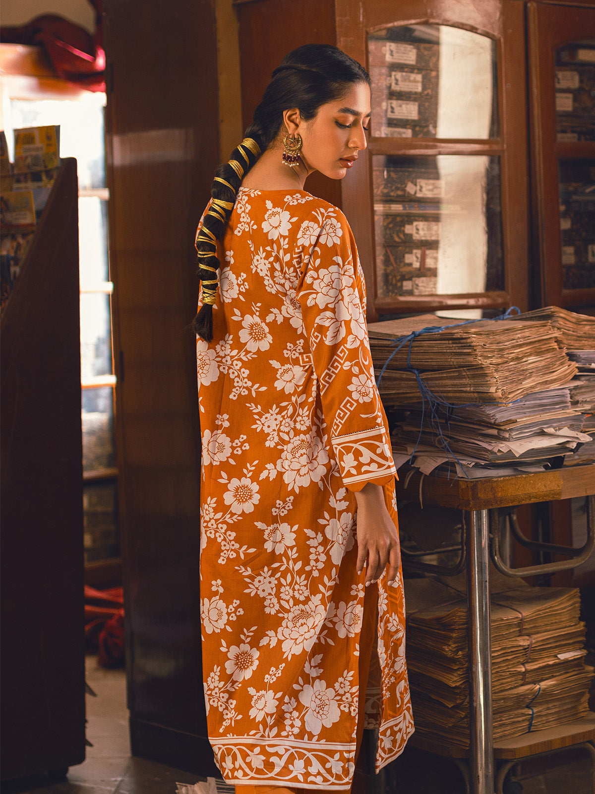 1Pc Embroidered Pret Kurti Lawn Brown - OWEKT-2302028