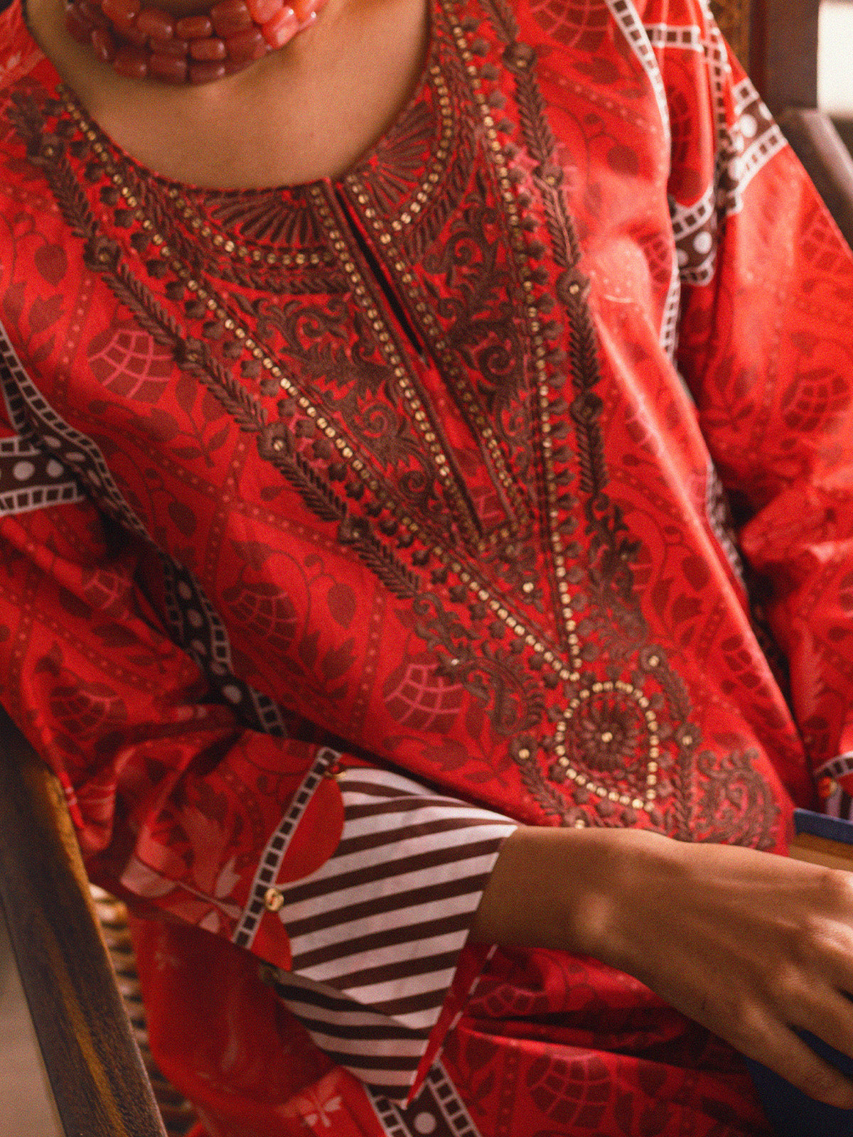 1Pc Embroidered Pret Kurti Lawn Red - OWEKT-2302040