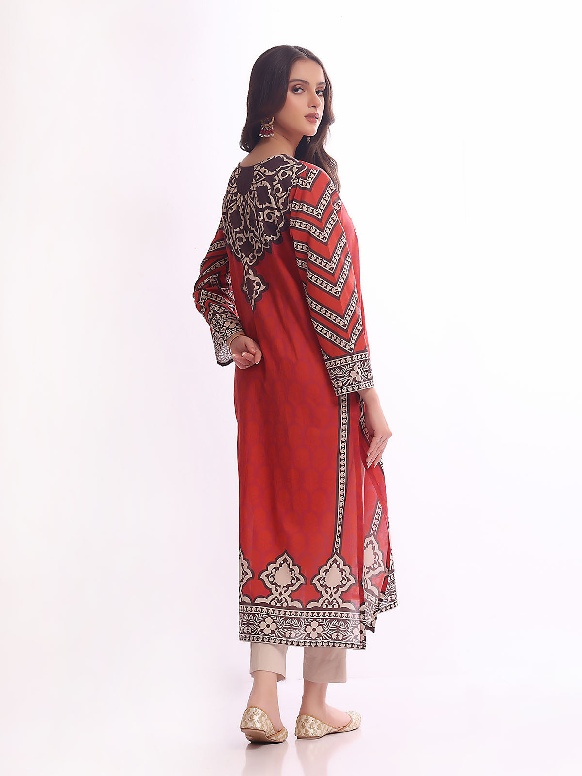 1Pc Embroidered Pret Kurti Lawn Rust - OWEKT-2304034