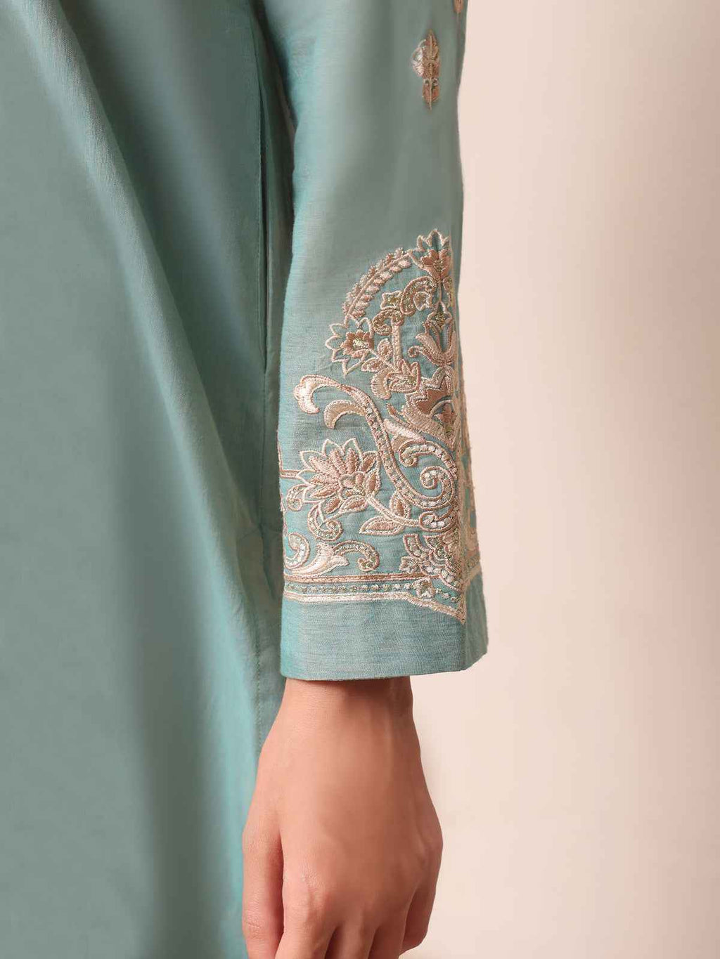 1Pc Embroidered Pret Kurti Yarn Dyed Green - OWEKTG-2306011