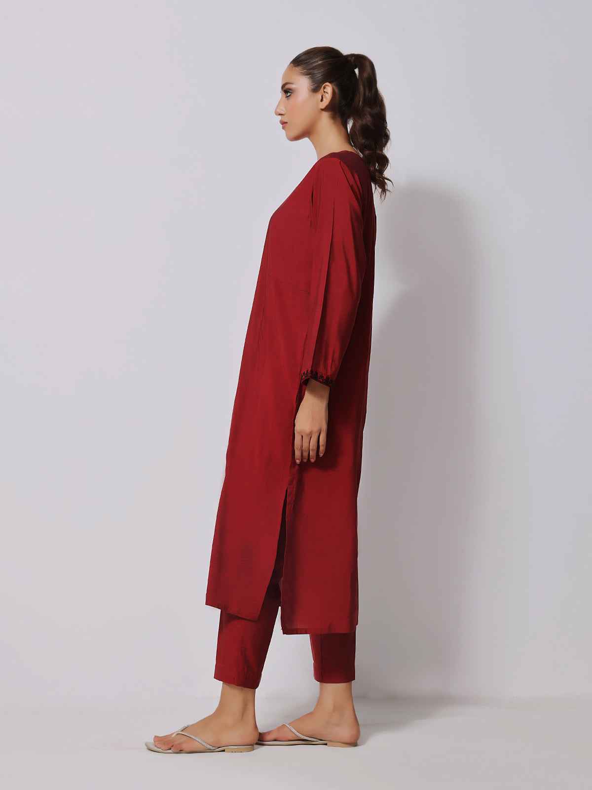 1Pc Embroidered Pret Kurti Yarn Dyed Red - OWEKTG-2306015-1