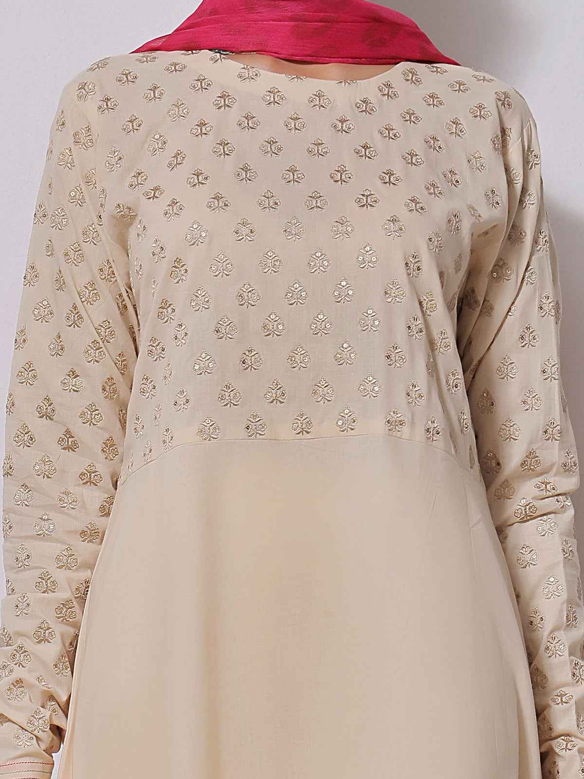 1Pc Embroidered Pret Kurti Lawn Off White - OWEKTG-2310022