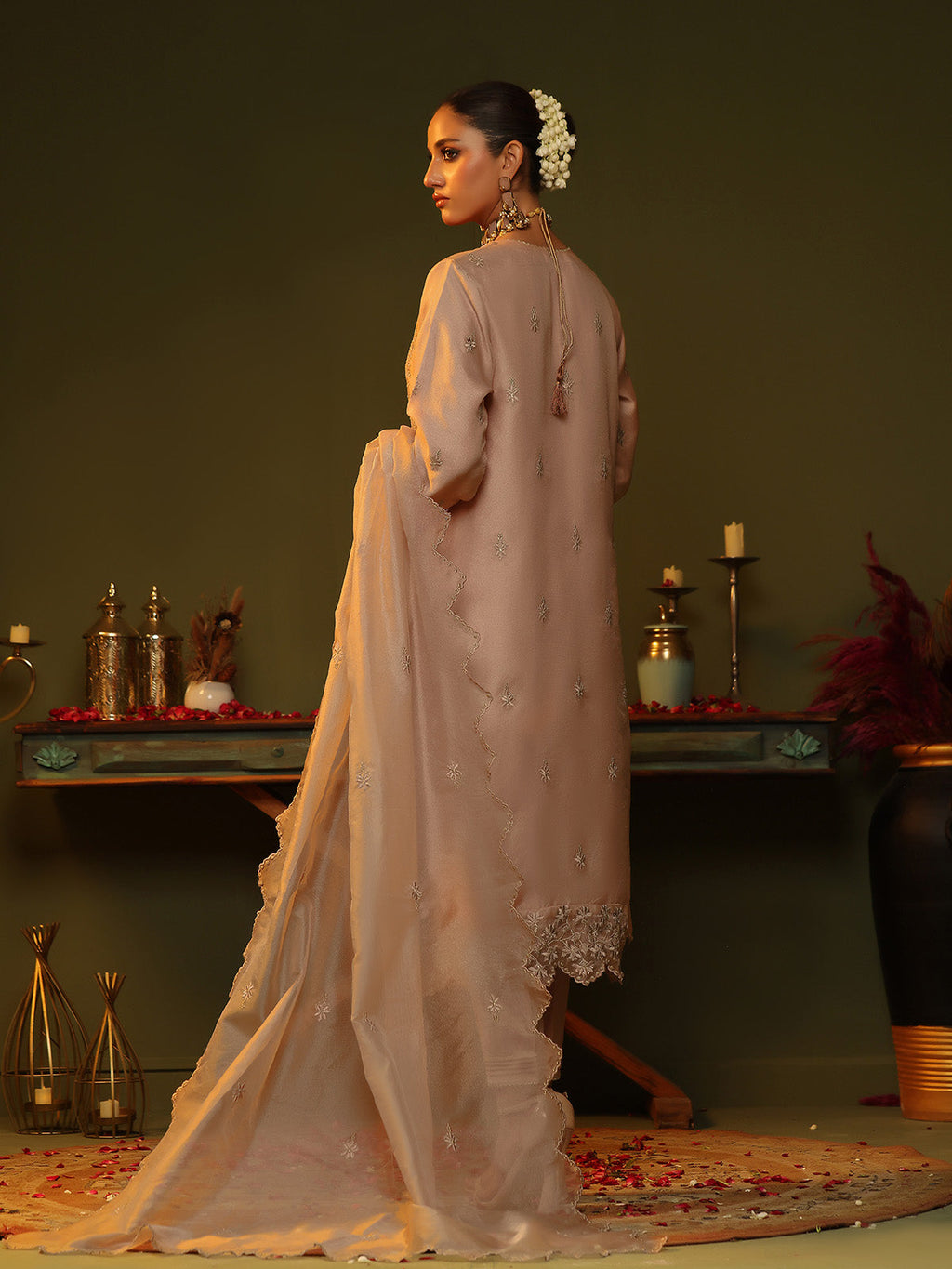 2Pc Embroidered Pret Shirt Trouser Cotton Net Peach - OWE2P-2406012