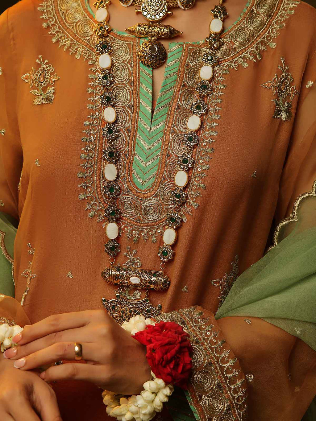 3Pc Embroidered Pret Suit Organza Orange - OWE3P-2406013