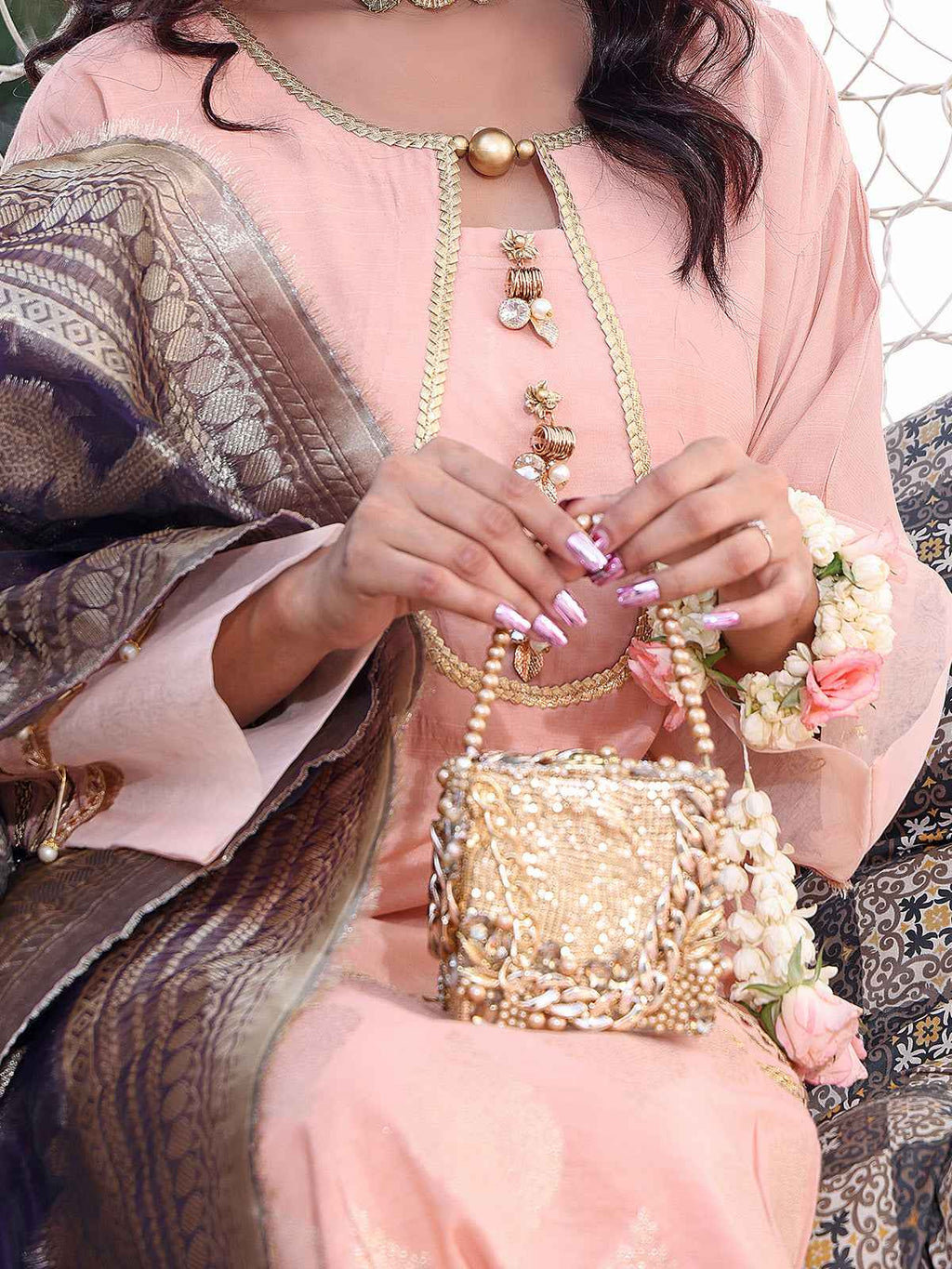 3Pc Formal Suit Pret Raw Silk Peach - OW3P-2207022