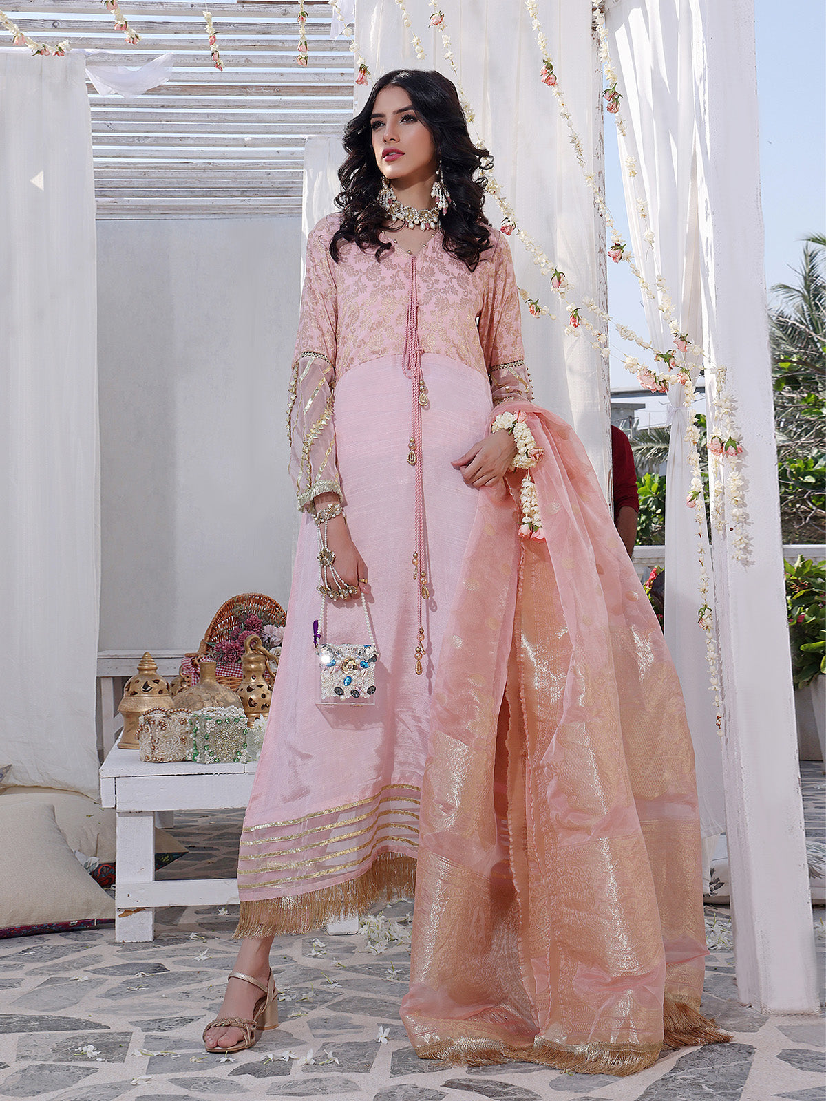 2Pc Formal Pret Shirt Trouser Raw Silk Pink - OW2P-2207023
