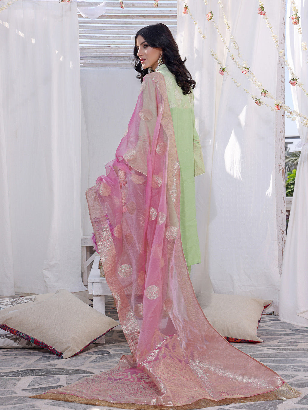 3Pc Formal Suit Pret Raw Silk Green - OW3P-2207025