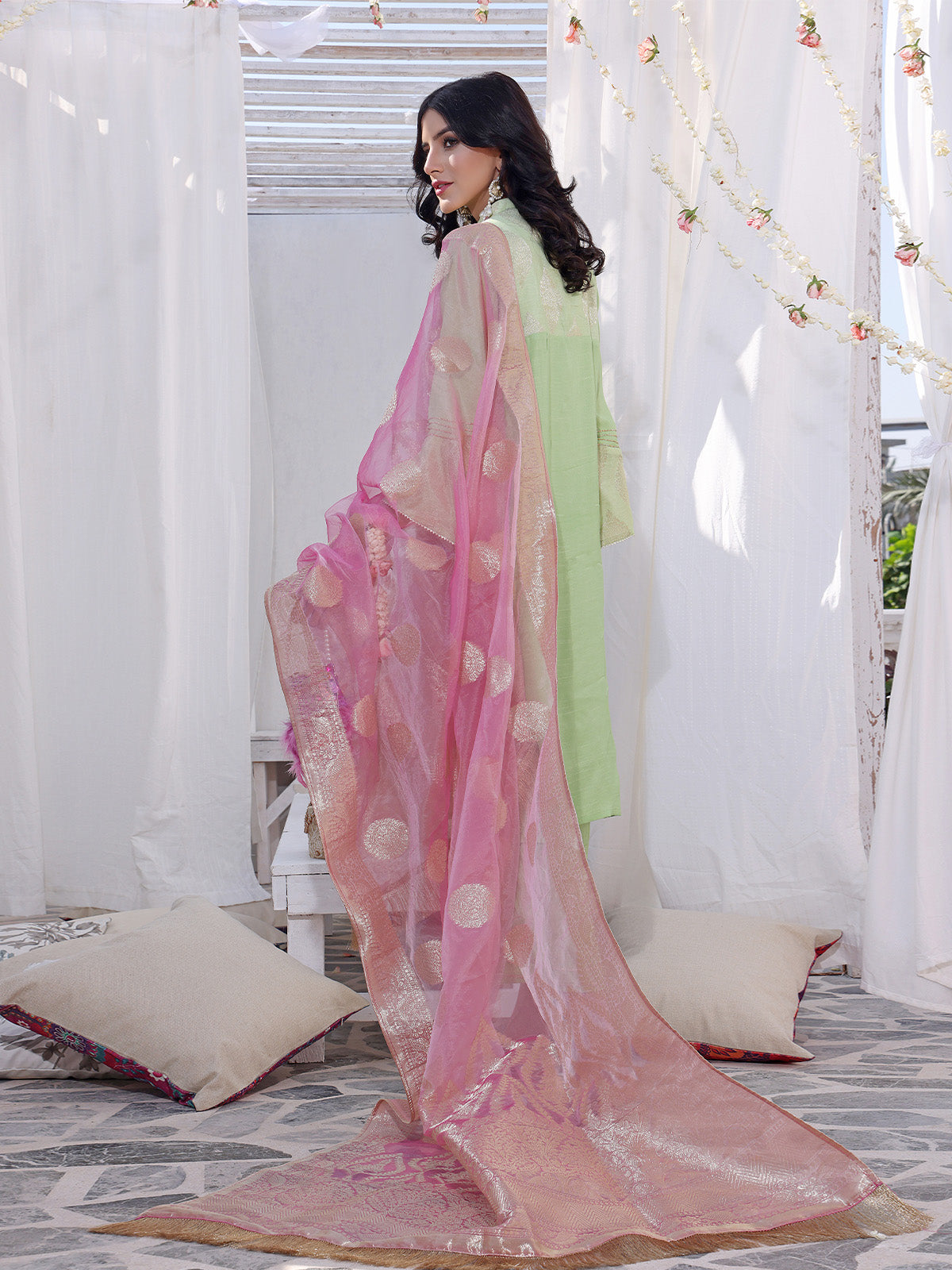 3Pc Formal Suit Pret Raw Silk Green - OW3P-2207025