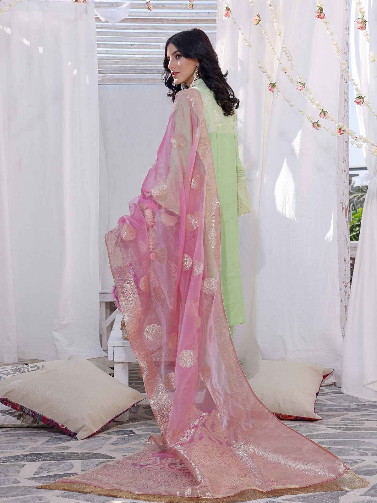 3Pc Formal Suit Pret Raw Silk Green - OW3P-2207025