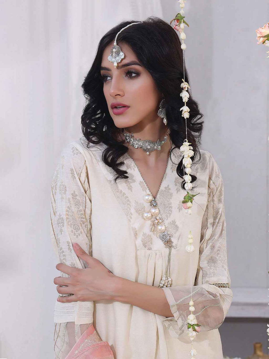 3Pc Formal Suit Pret Raw Silk Off White - OW3P-2207026