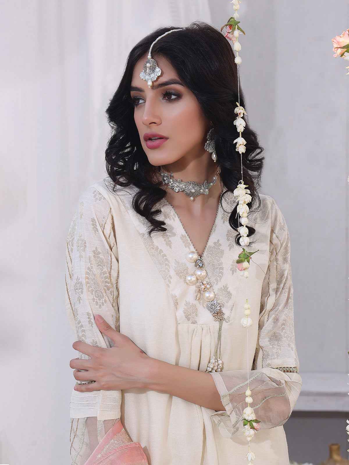 3Pc Formal Suit Pret Raw Silk Off White - OW3P-2207026