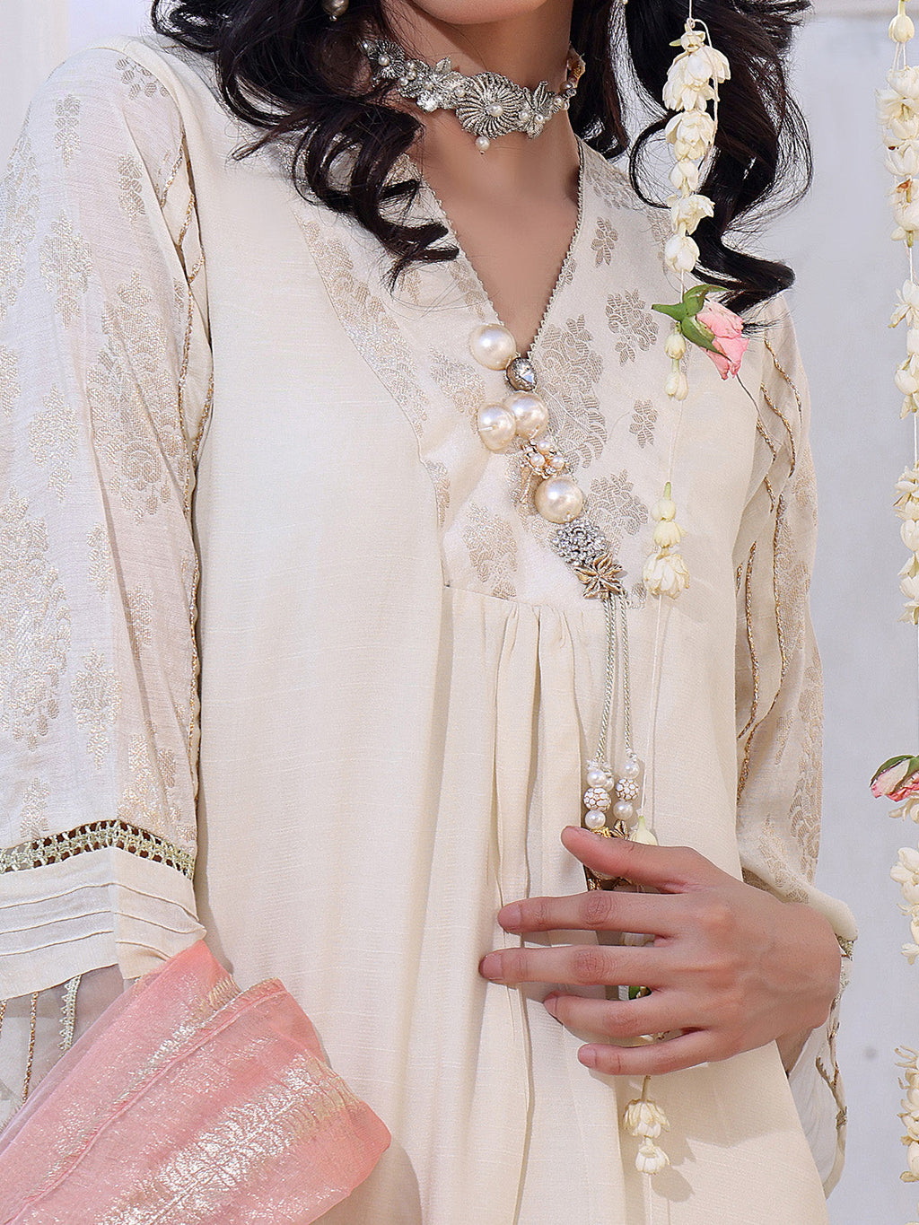 3Pc Formal Suit Pret Raw Silk Off White - OW3P-2207026