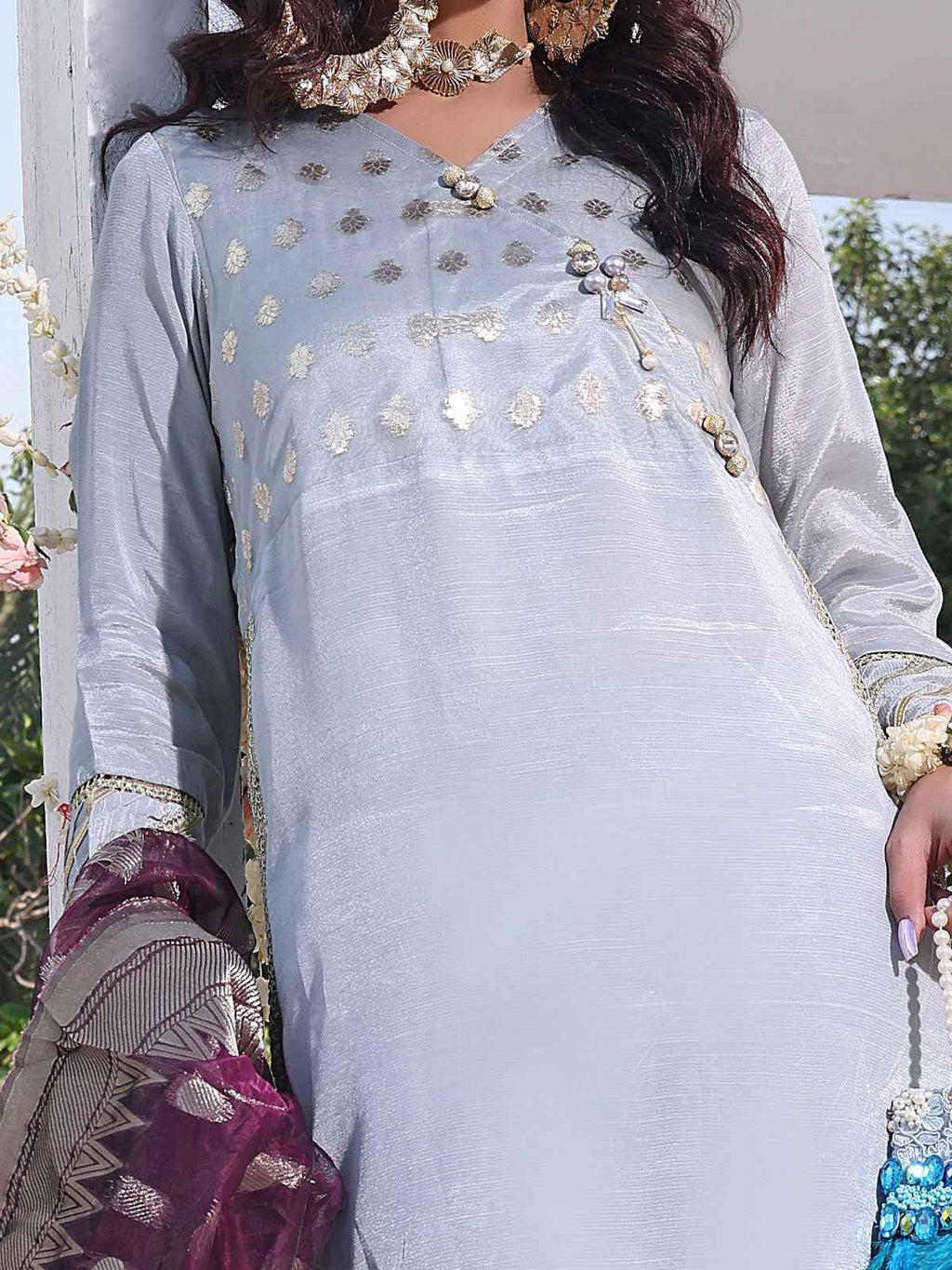 3Pc Formal Suit Pret Raw Silk Grey - OW3P-2207027