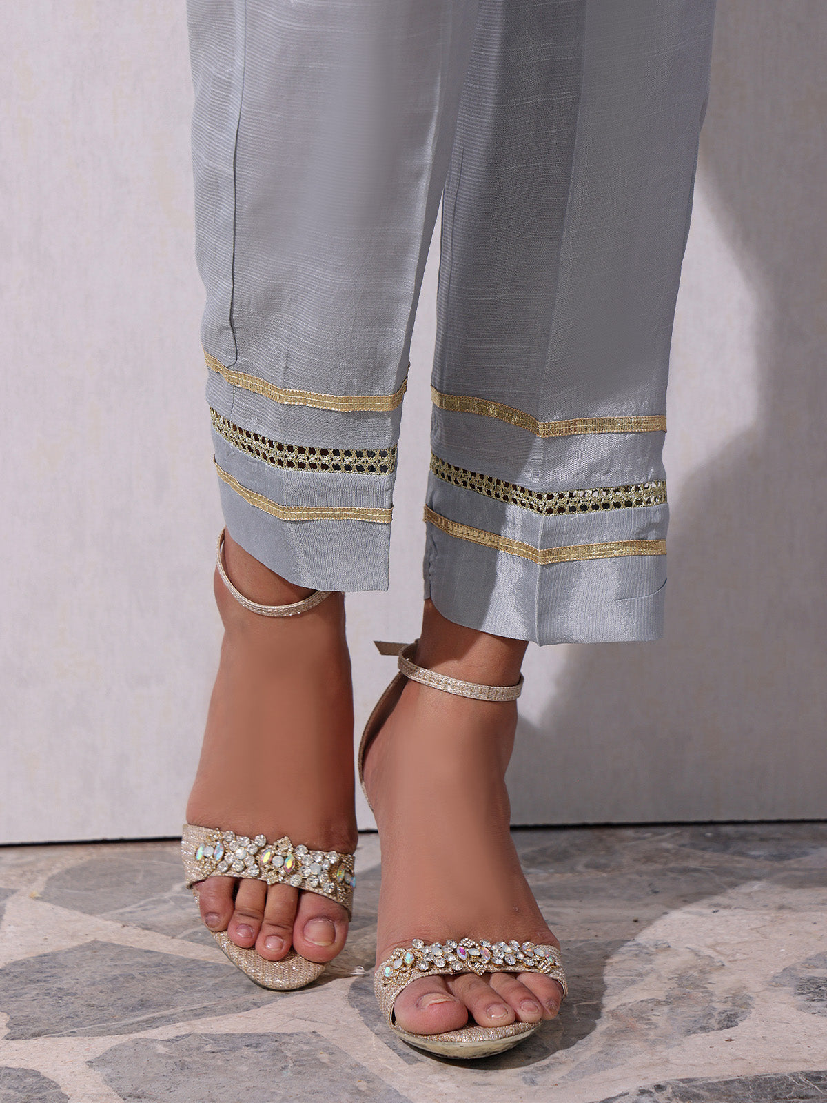 3Pc Formal Suit Pret Raw Silk Grey - OW3P-2207027