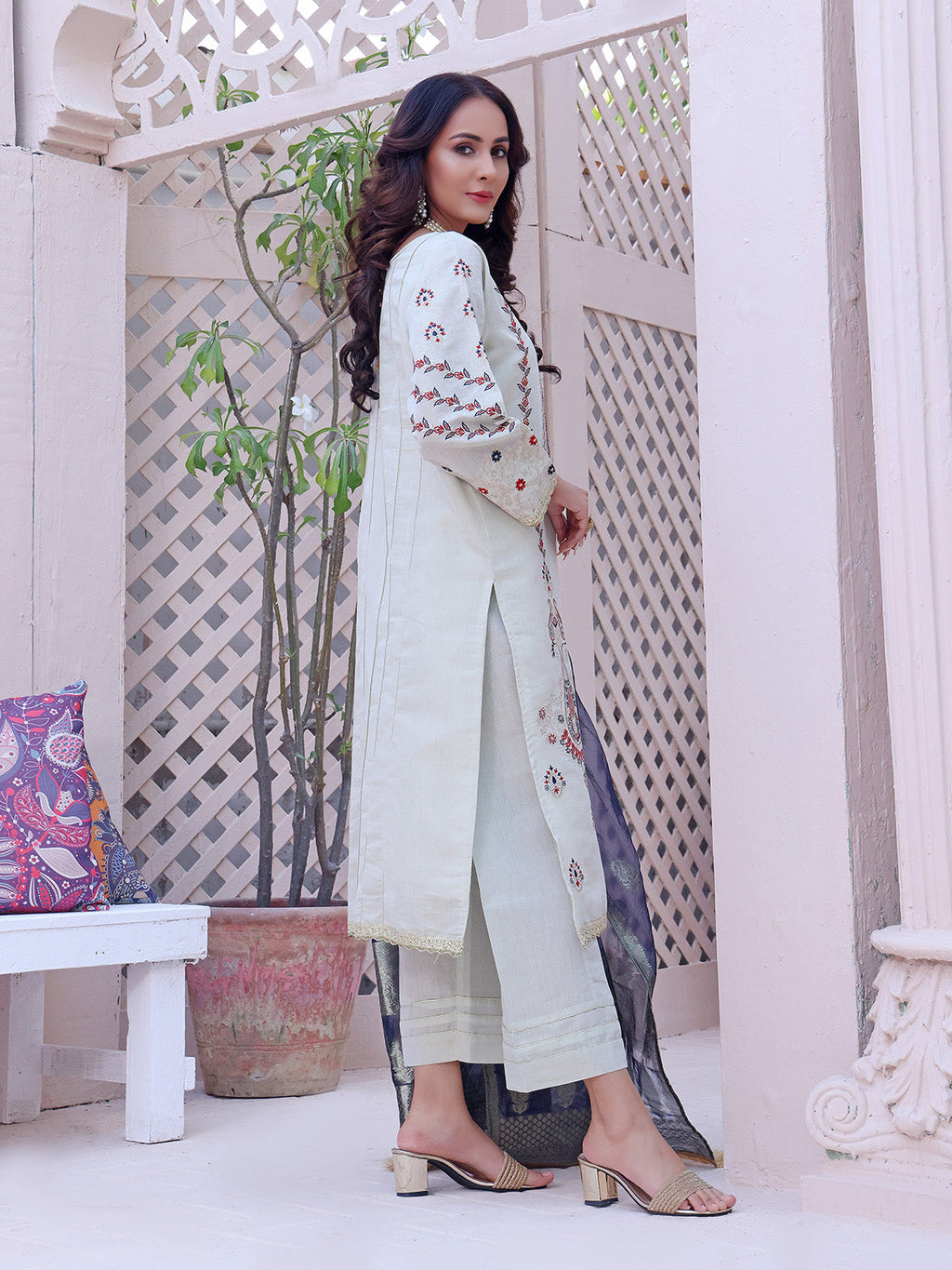 2Pc Embroidered Pret Shirt Dupatta Masoori Fawn - OWE2P-2209003