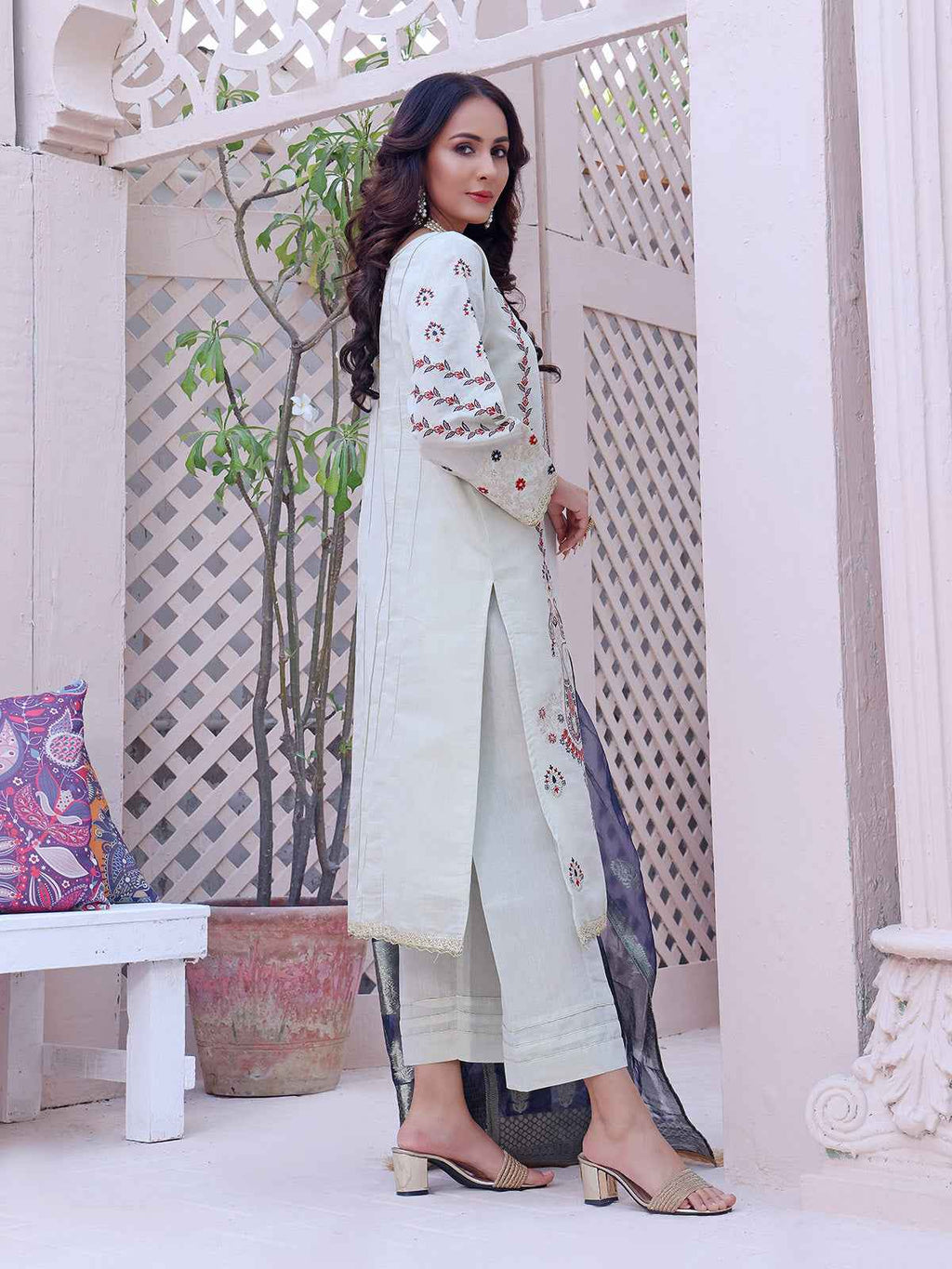 2Pc Embroidered Pret Shirt Dupatta Masoori Fawn - OWE2P-2209003