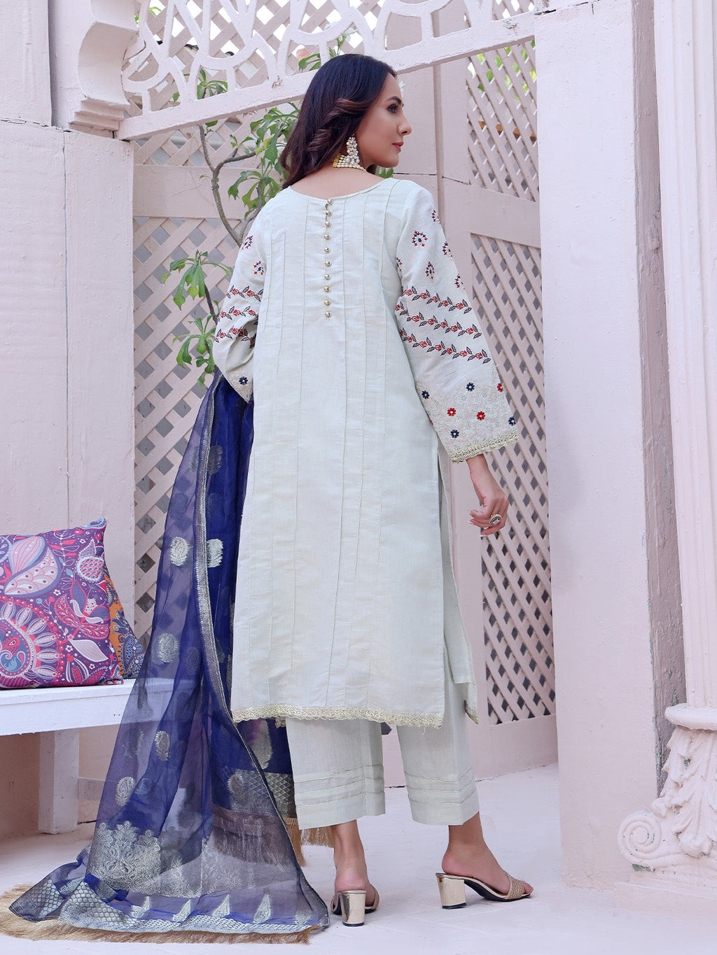 2Pc Embroidered Pret Shirt Dupatta Masoori Fawn - OWE2P-2209003